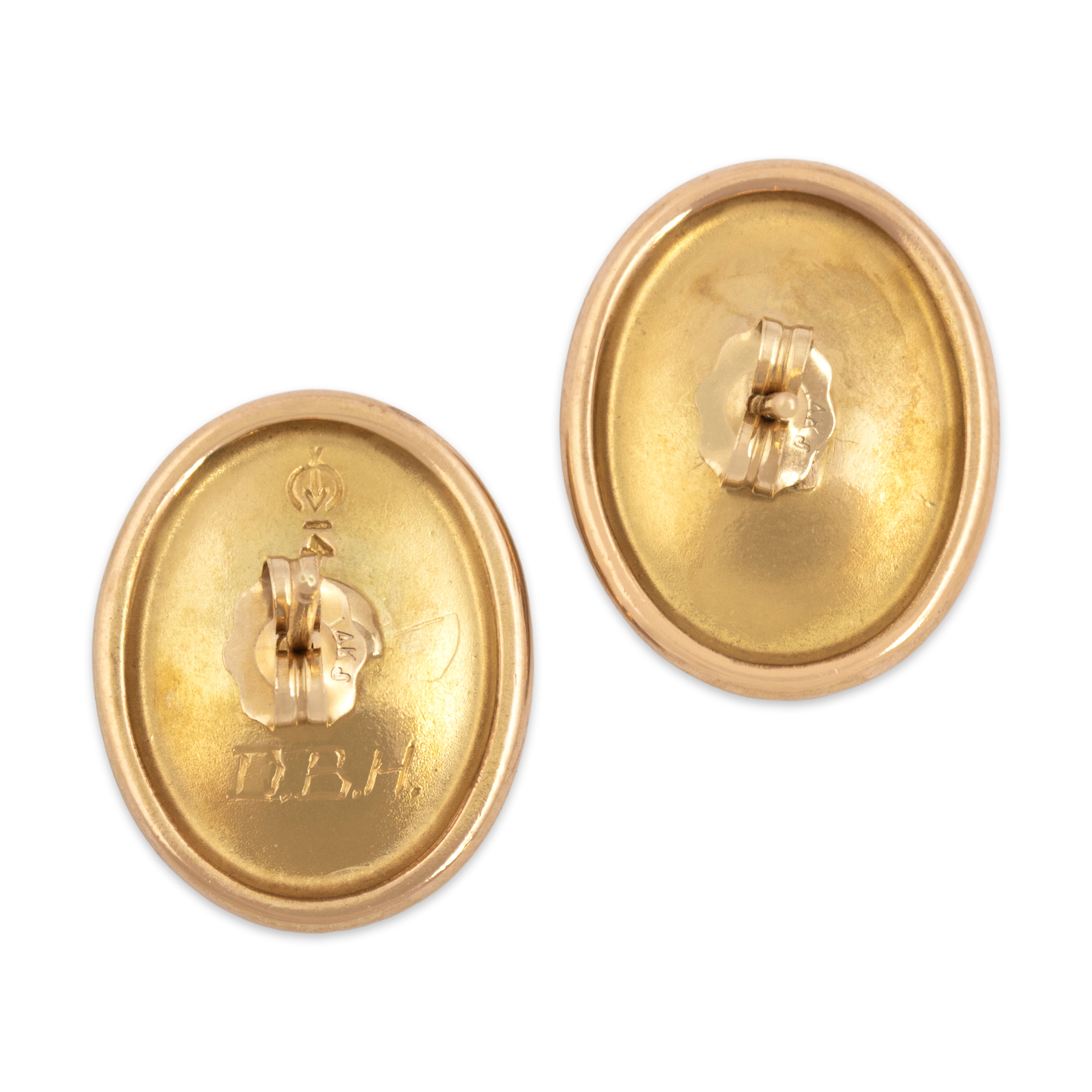 Vintage 14k Yellow Gold Oval Floral Stud Earrings - Back view