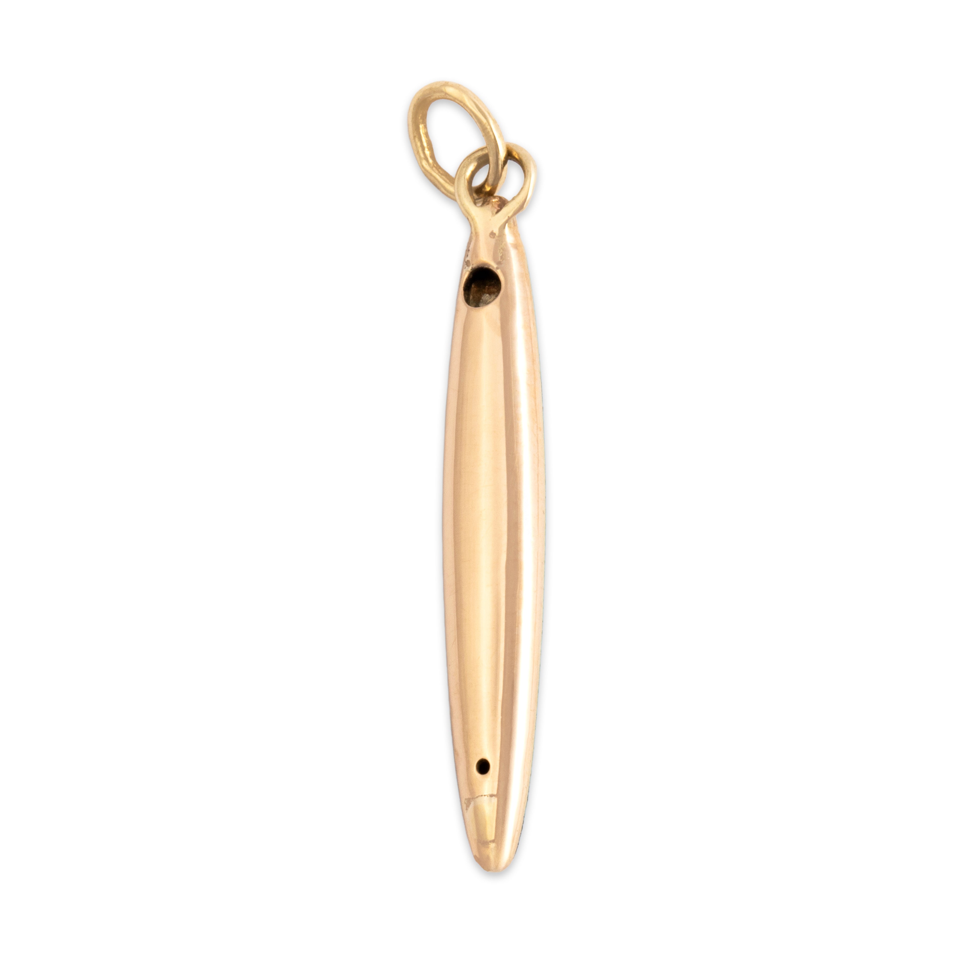 Antique 14k Rosy Yellow Gold Seed Pearl Sleek Blue Enamel Elongated Navette Charm / Pendant - Back view