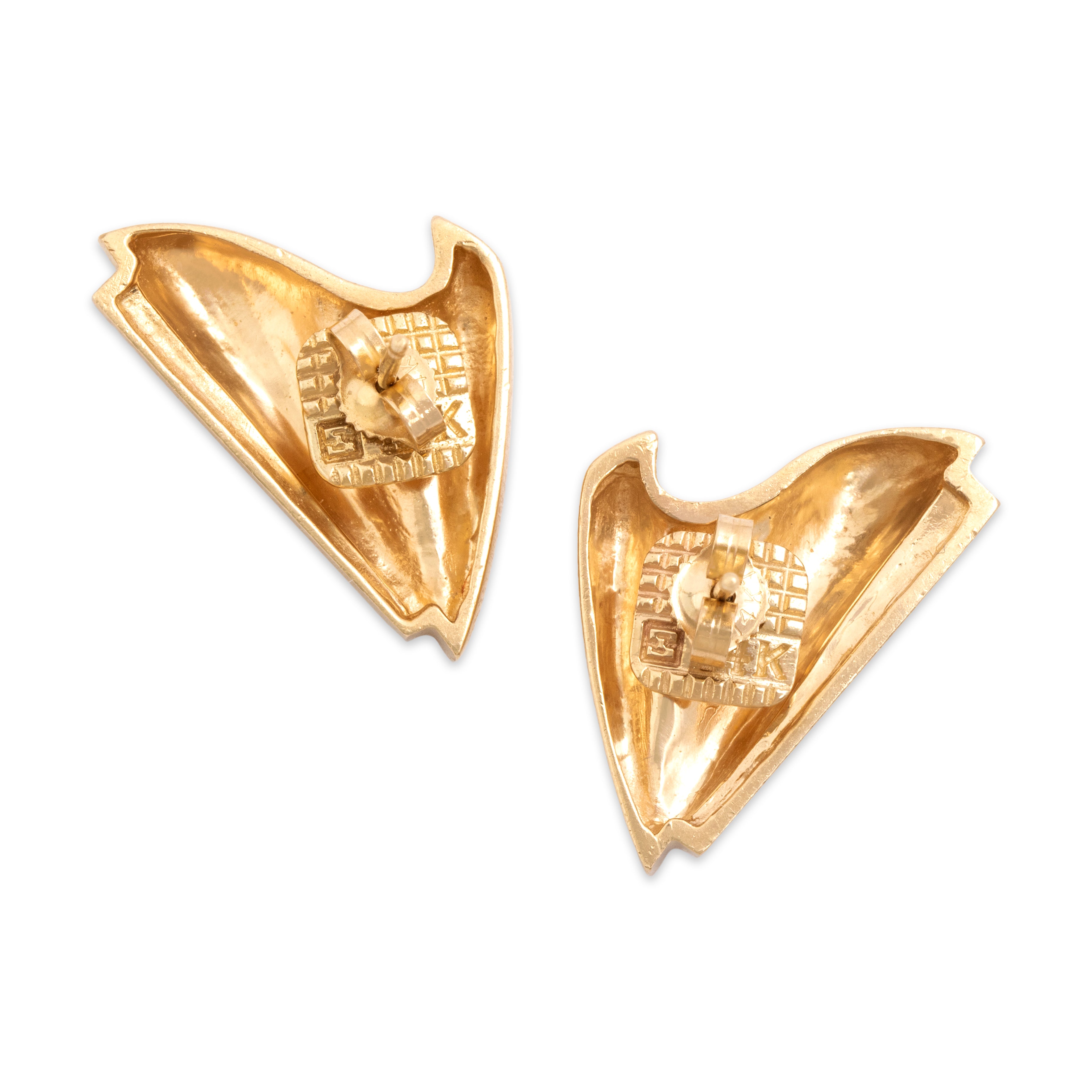 Vintage Large 14k Yellow Gold Brushed Artistic Stud Earrings - Back view