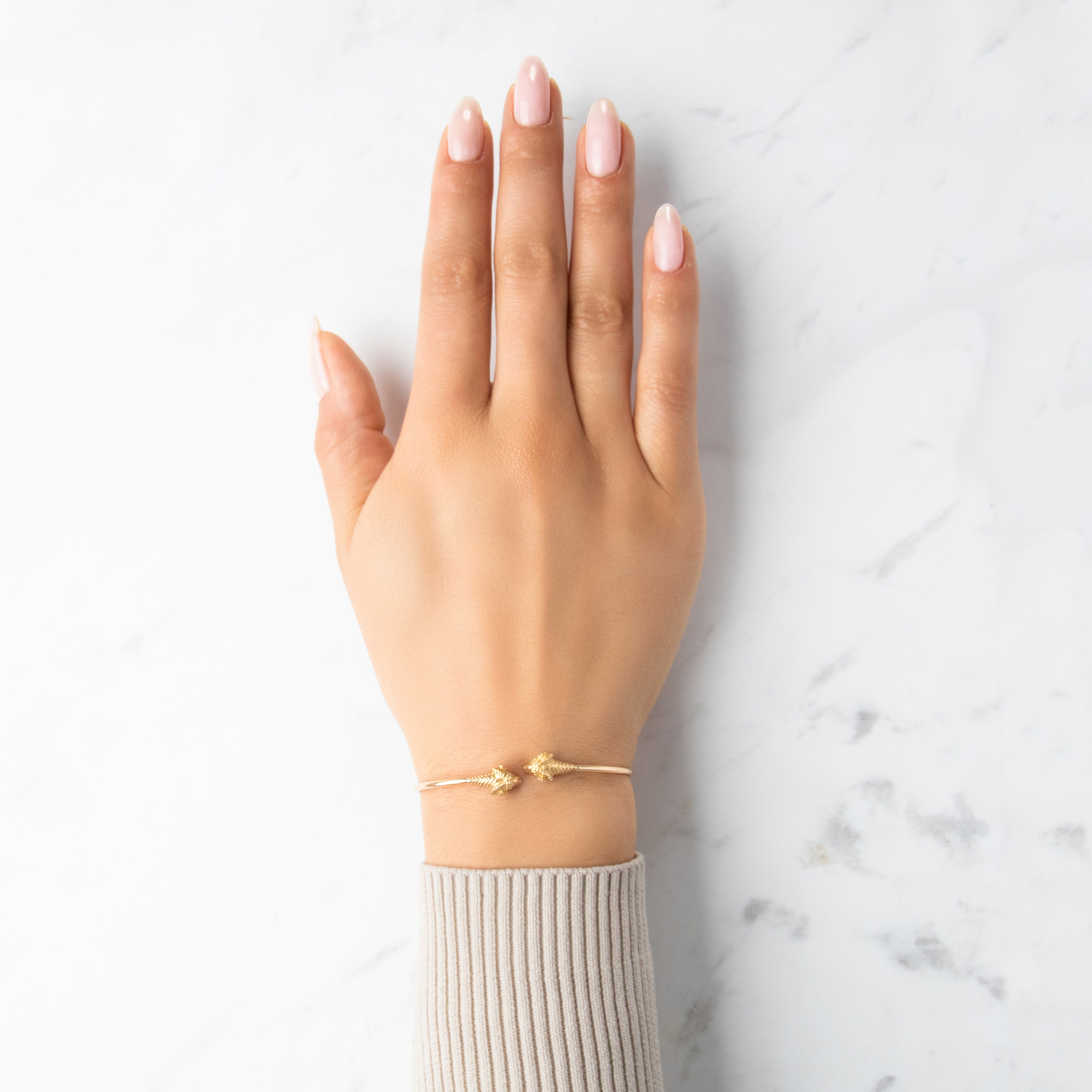 Vintage 14k Yellow & Rosy Yellow Gold Ram Cuff Bracelet - On model view