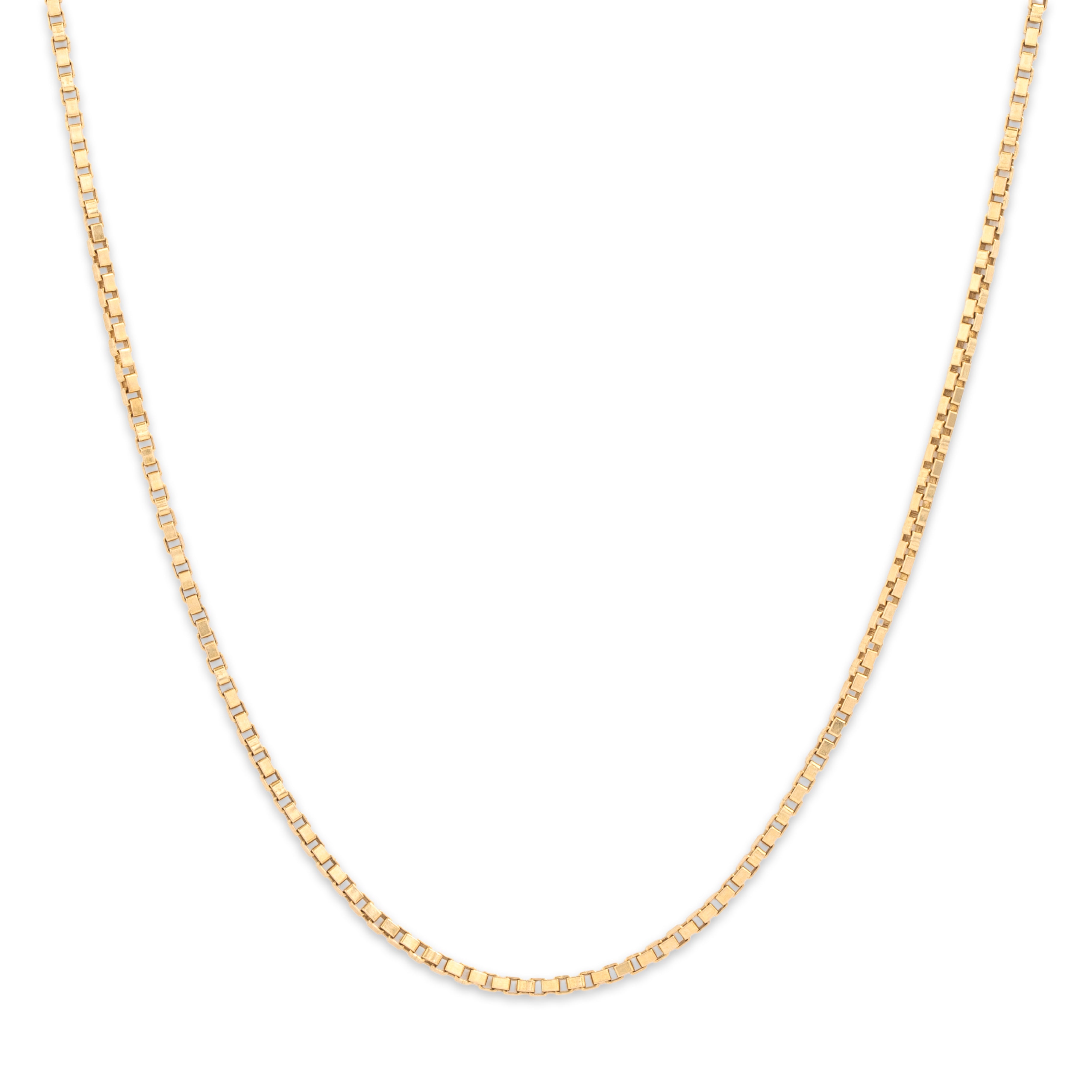 Vintage Substantial 14k Yellow Gold Long Box Link 1.4mm Chain - Close-up view