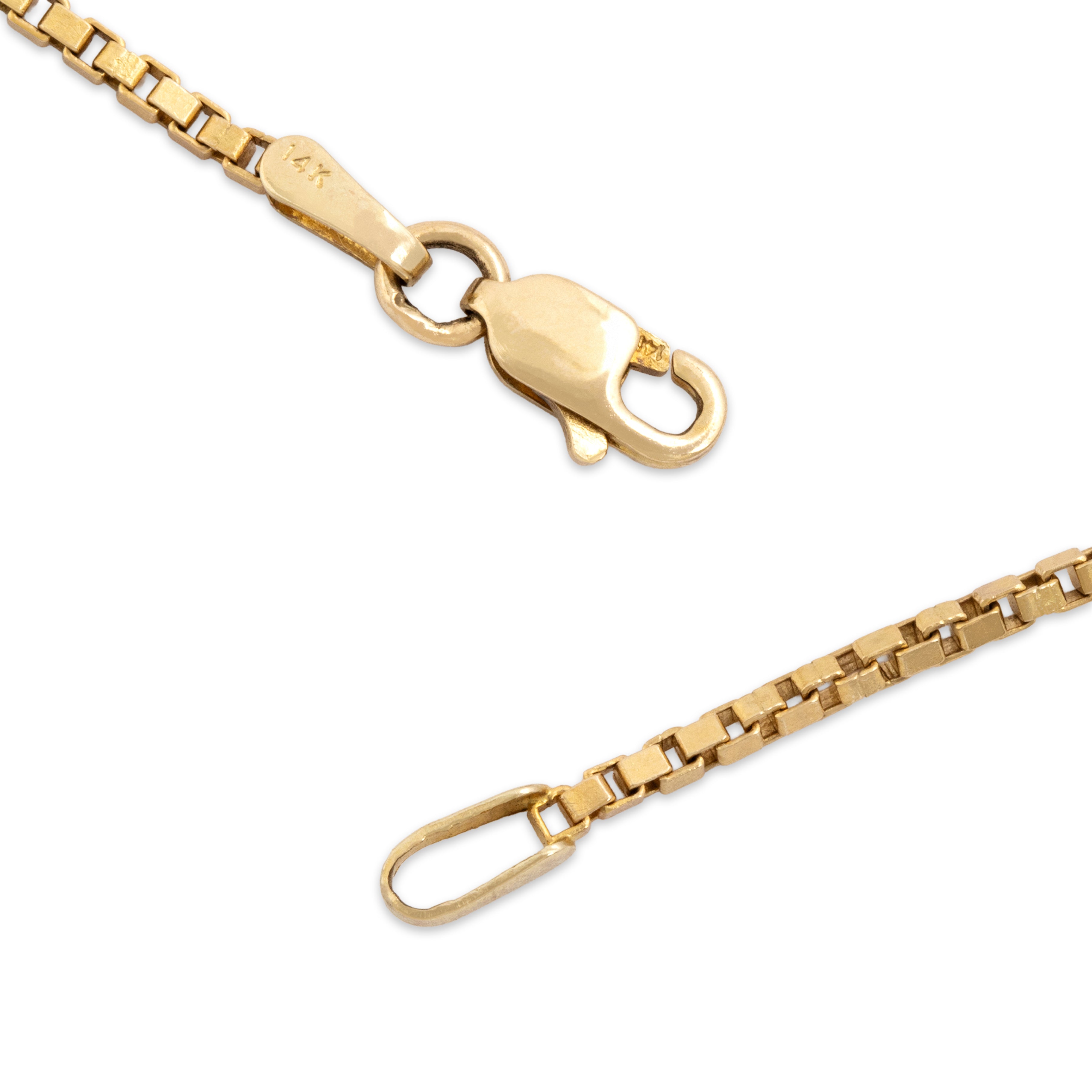 Vintage Substantial 14k Yellow Gold Long Box Link 1.4mm Chain - clasp view