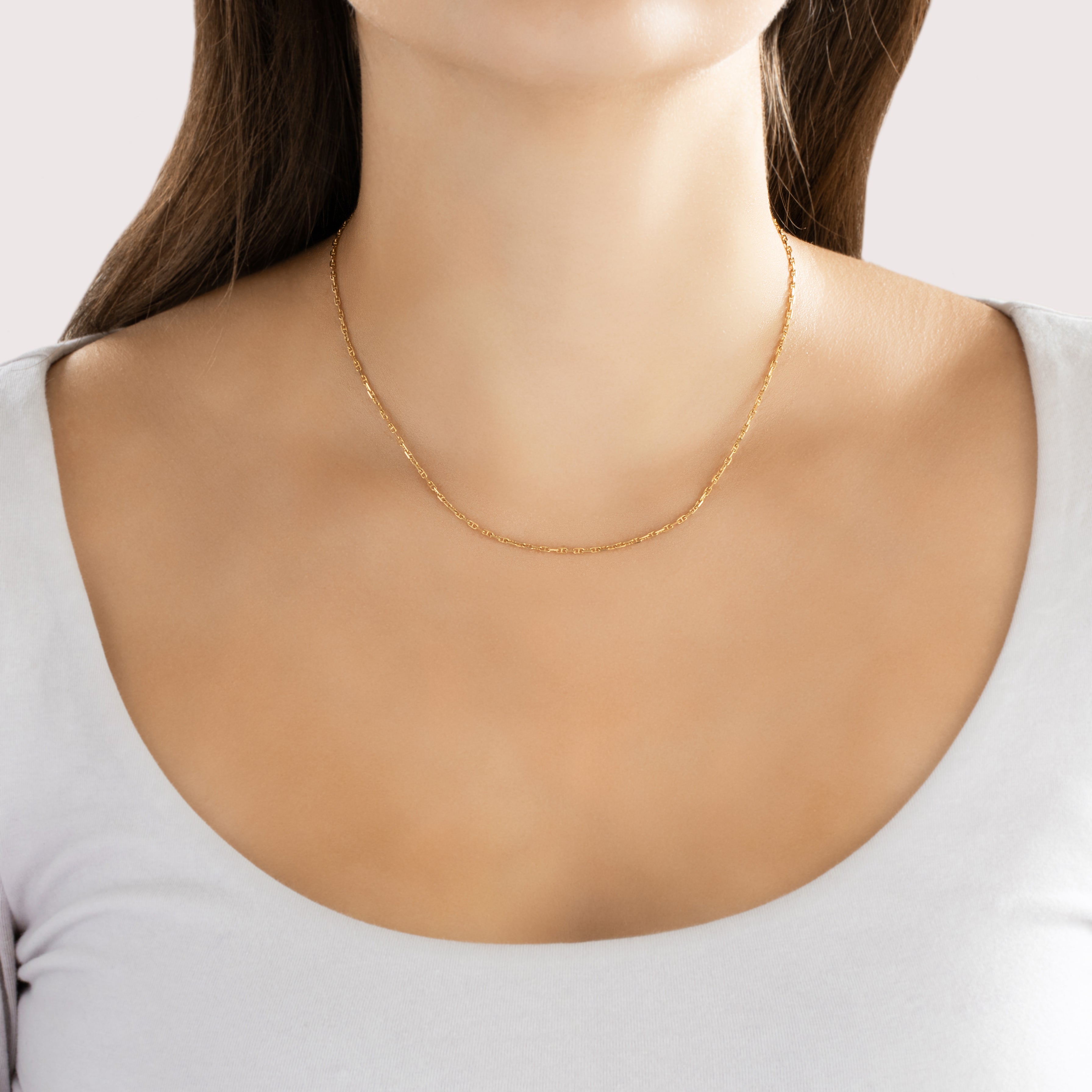 Vintage 14k Yellow Gold Anchor Link 1.6mm Chain - On model view