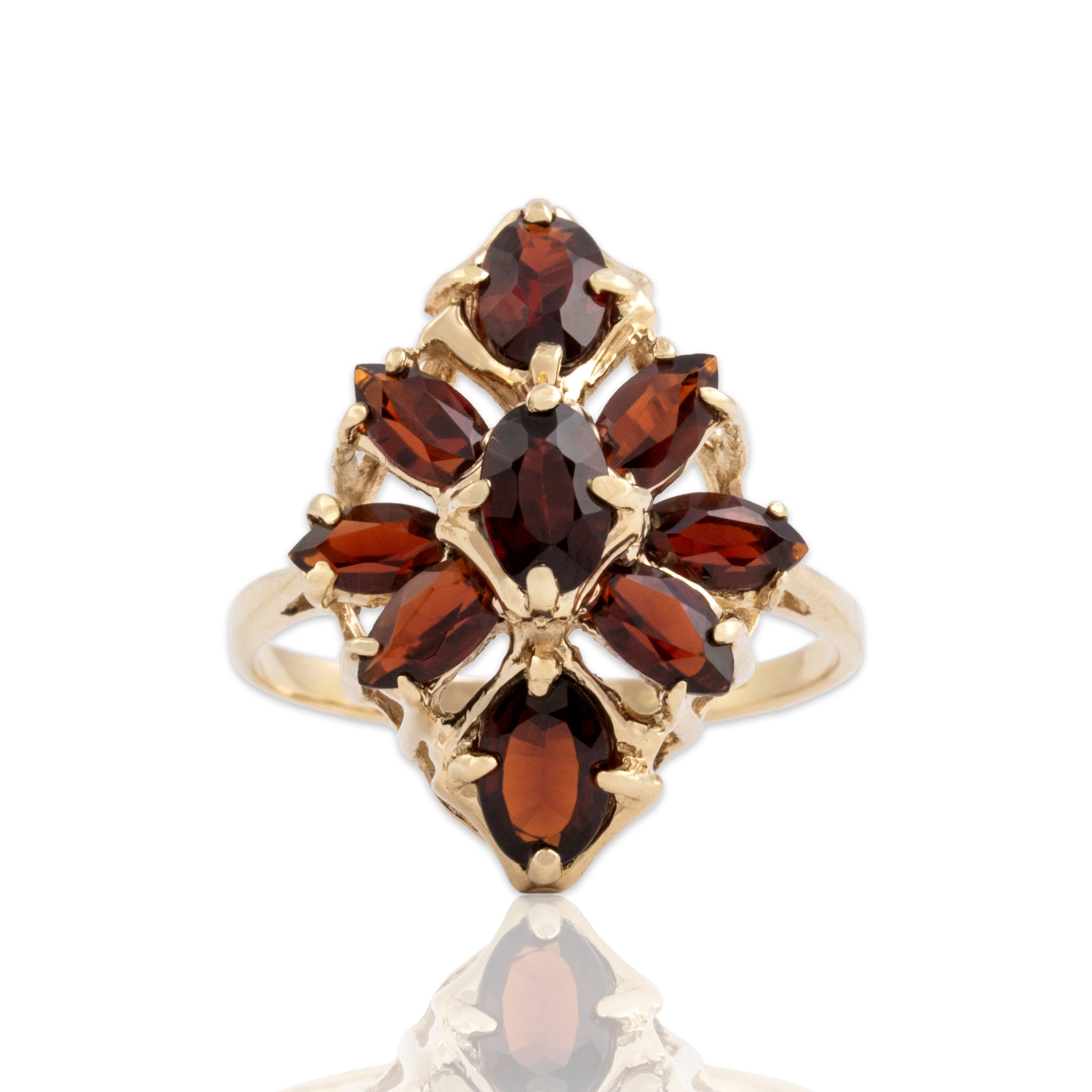 Vintage 10k Yellow Gold 2.59cttw Garnet Floral Cluster Ring 8.00