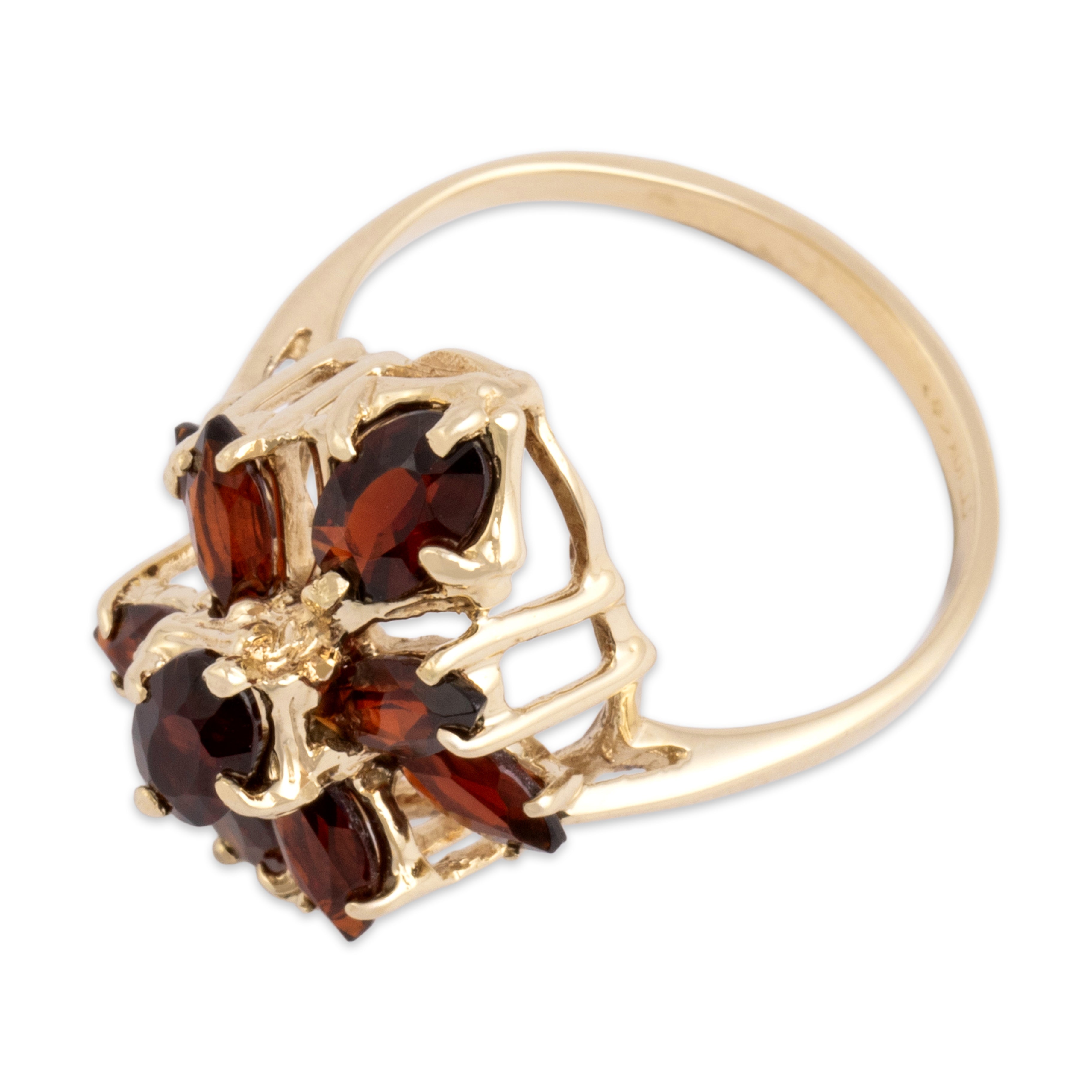 Vintage 10k Yellow Gold 2.59cttw Garnet Floral Cluster Ring 8.00
