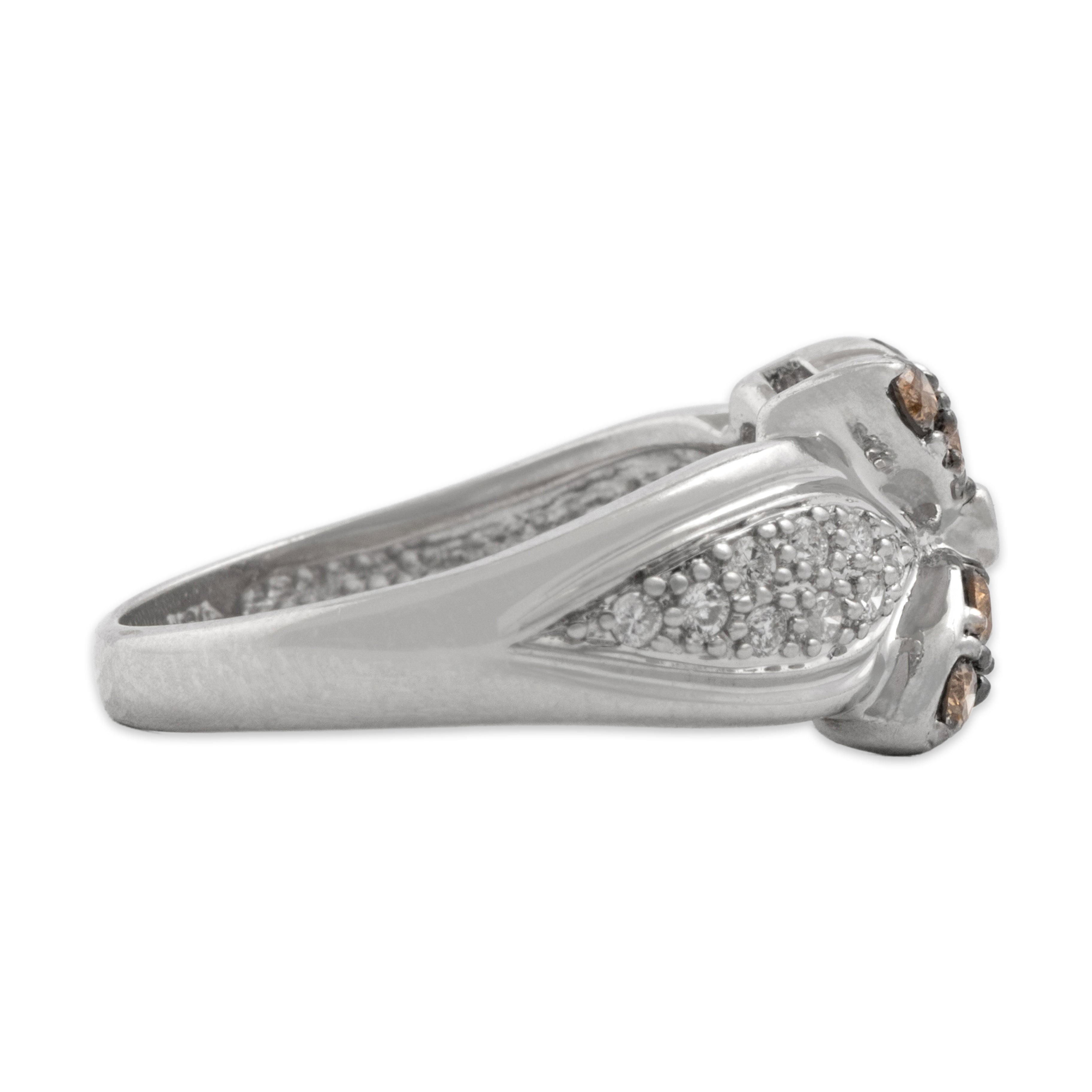 Vintage 18k White Gold Champagne Diamond White Diamond Sparkling Sweet Flower Ring - Side view