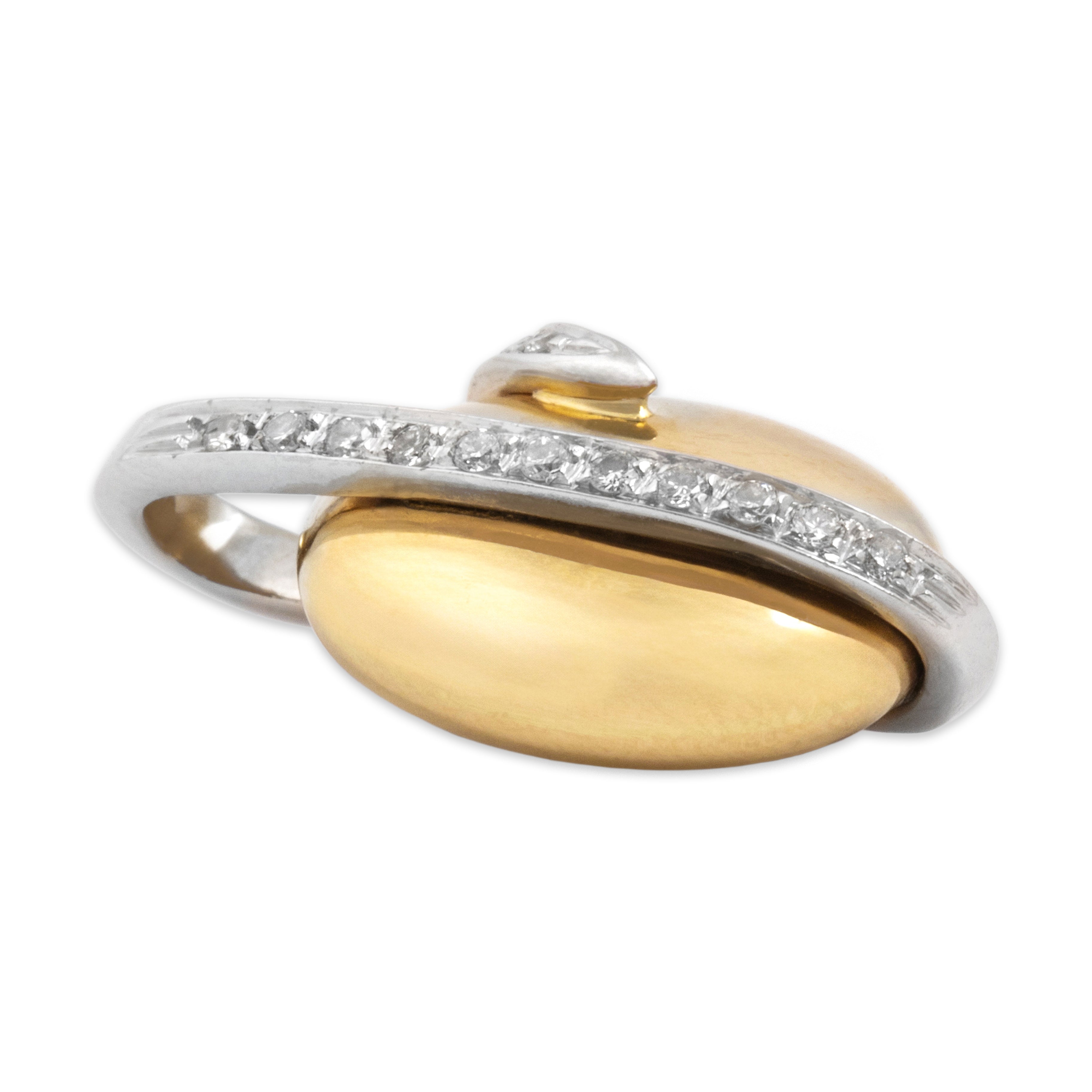 Vintage Italian 18k Yellow & White Gold Diamond Sculptural Loop Pendant - Side view