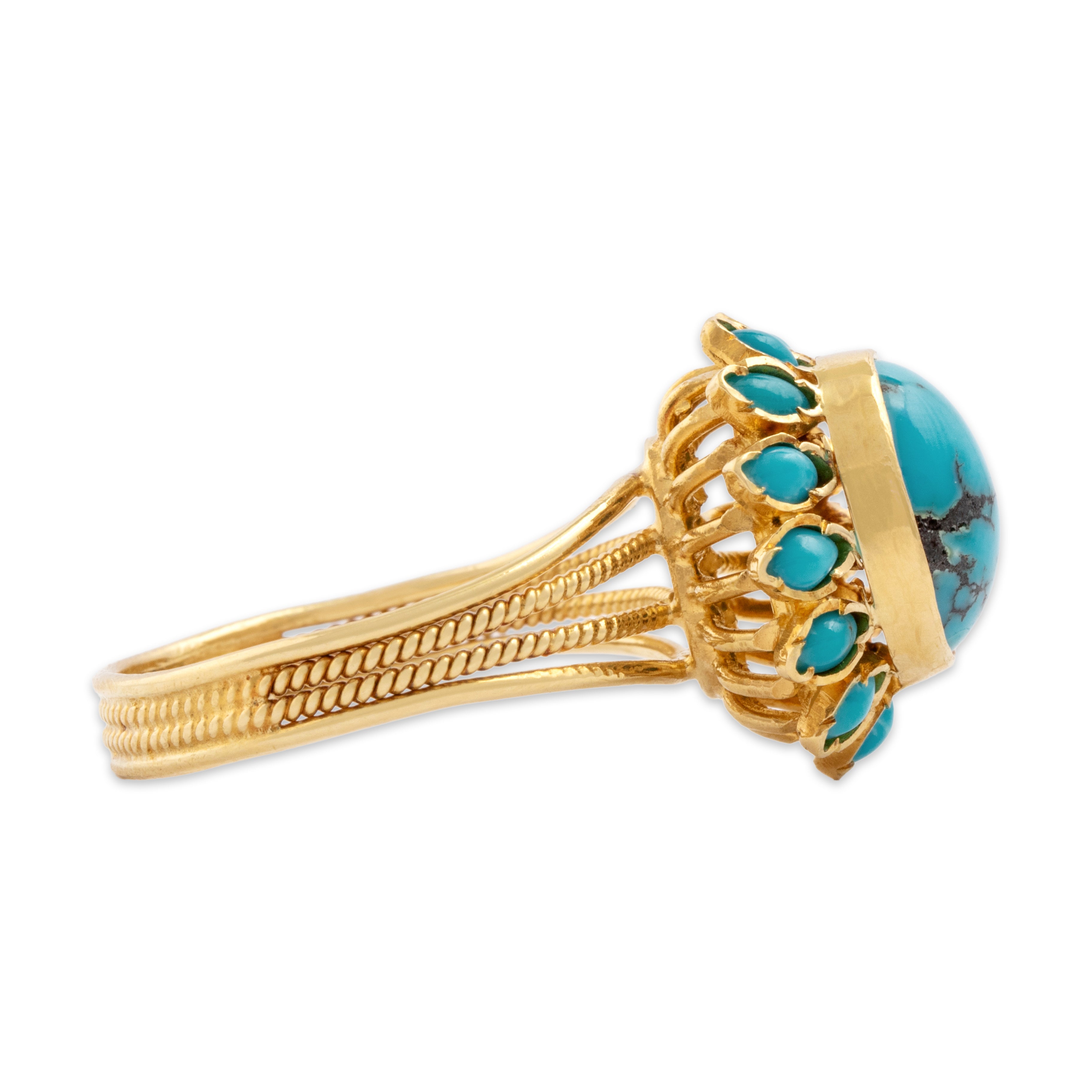 Vintage 18k Yellow Gold 3.57cttw Turquoise Striking Sunburst Ring 8.75