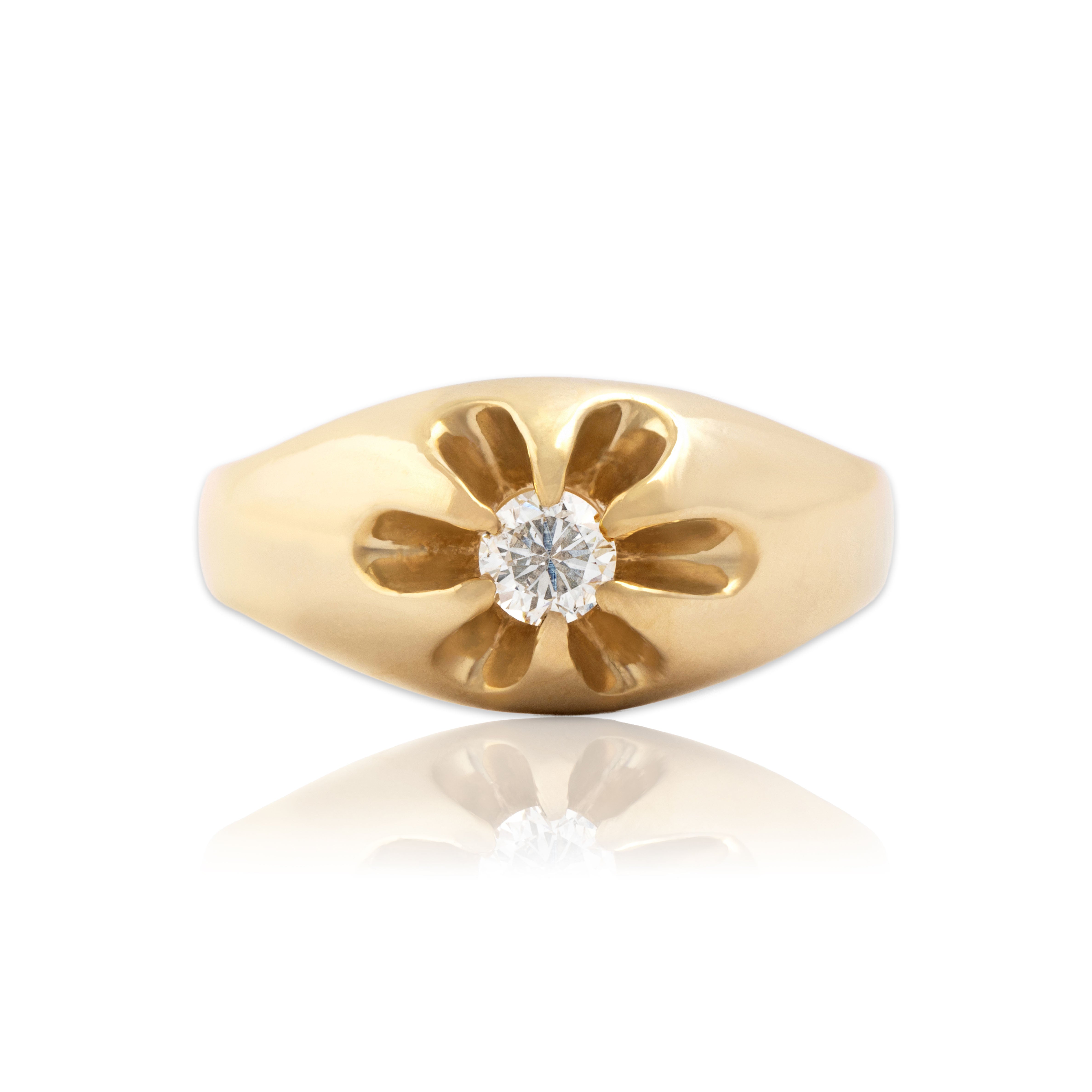 Vintage 14k Yellow Gold .25ct Diamond Wide Belcher-Set Solitaire Ring 8.25