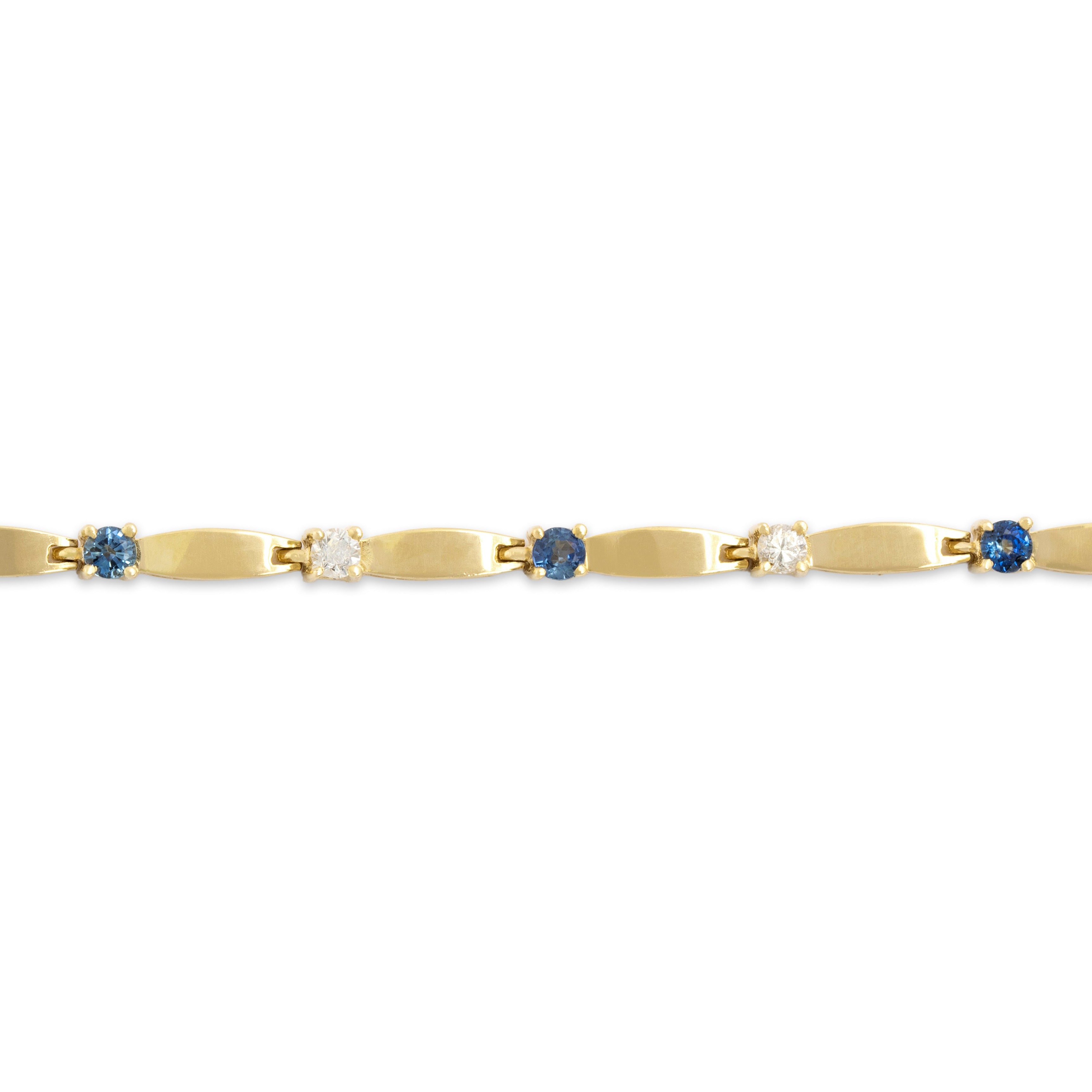 Vintage 14k Yellow Gold .7cttw Blue Sapphire Diamond Elegant Link Bracelet 6.5