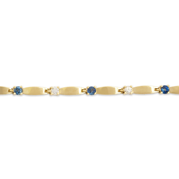 Vintage 14k Yellow Gold .7cttw Blue Sapphire Diamond Elegant Link Bracelet 6.5