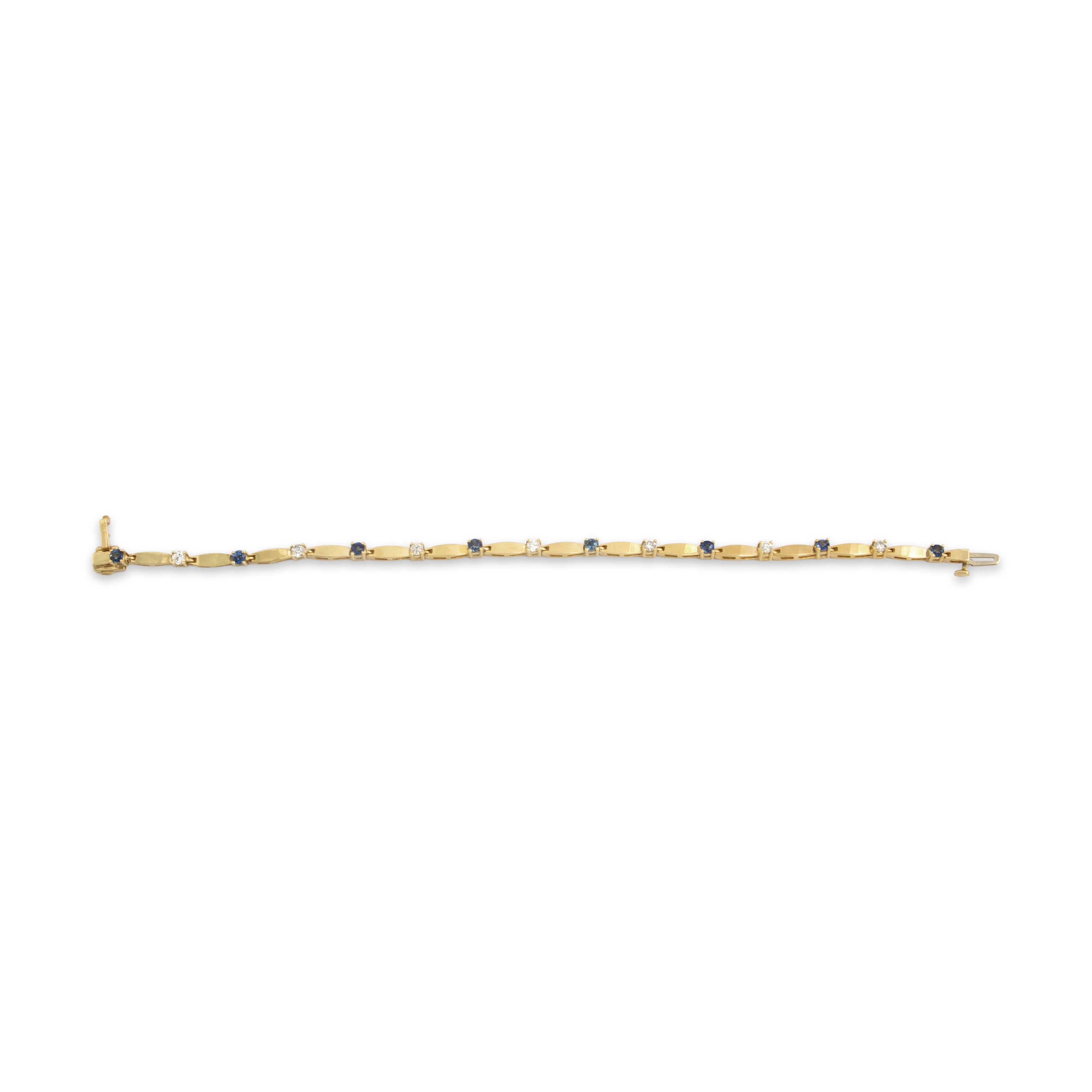 Vintage 14k Yellow Gold .7cttw Blue Sapphire Diamond Elegant Link Bracelet 6.5