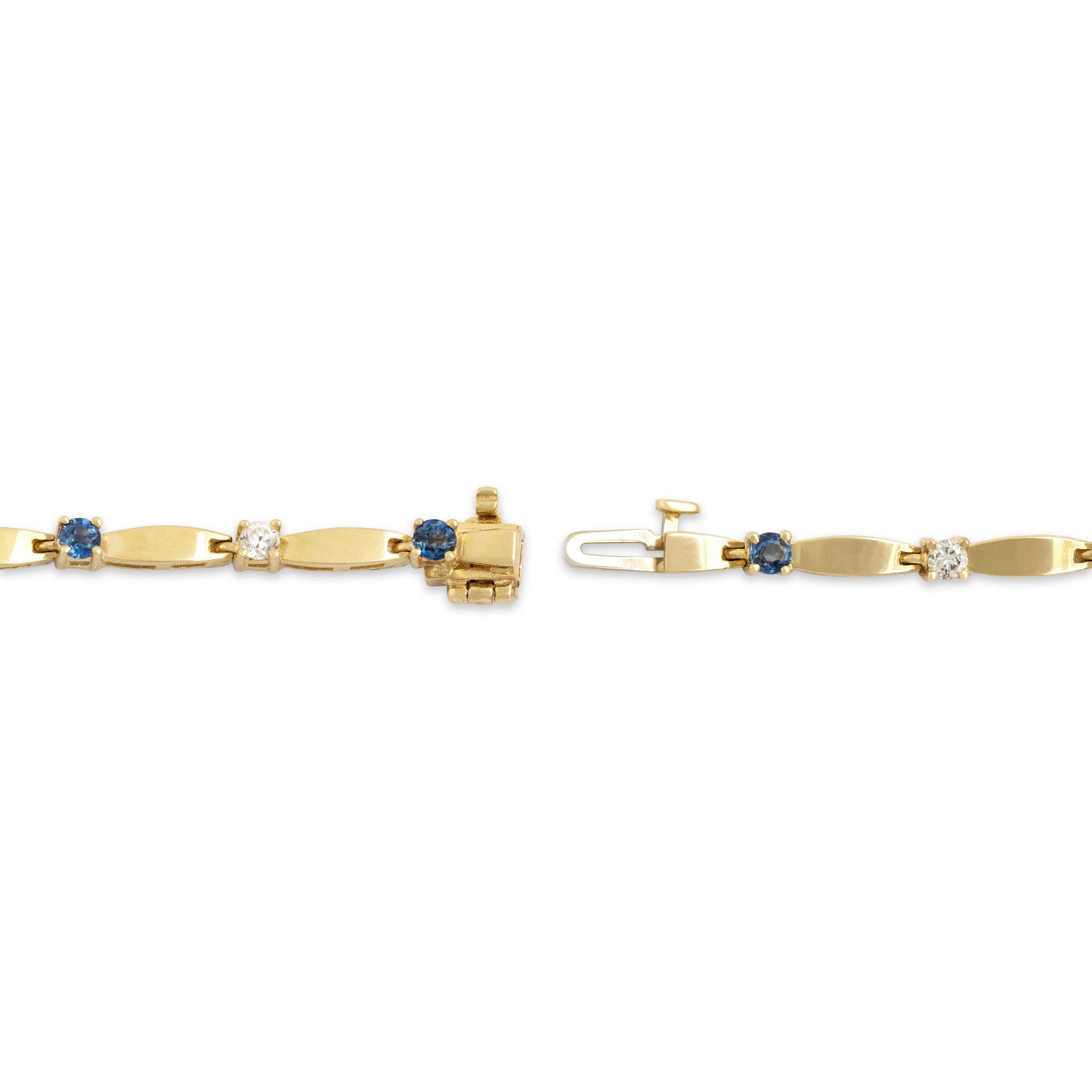Vintage 14k Yellow Gold .7cttw Blue Sapphire Diamond Elegant Link Bracelet 6.5