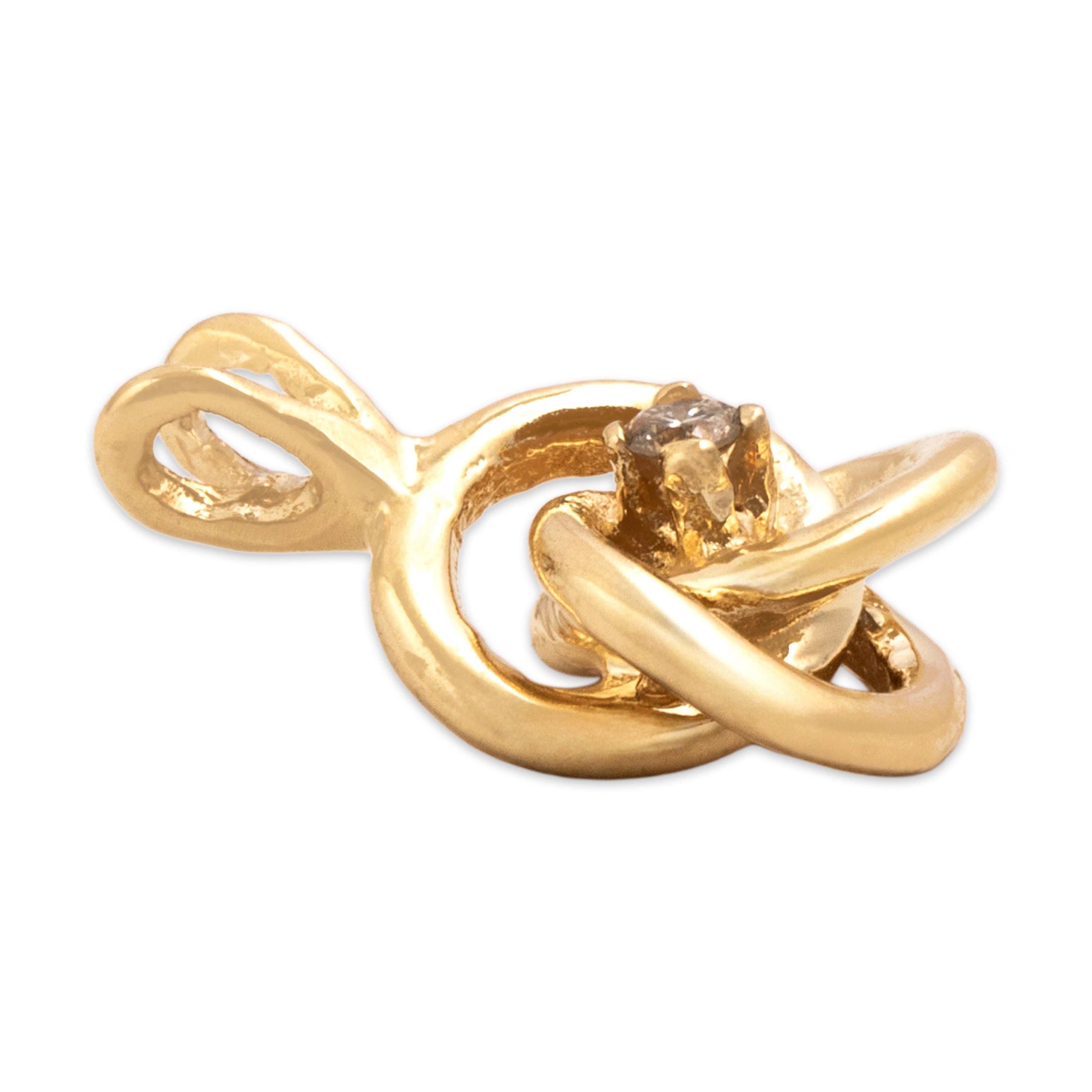 Vintage Small 14k Yellow Gold Diamond Interlocking Knot Solitaire Pendant - Side view