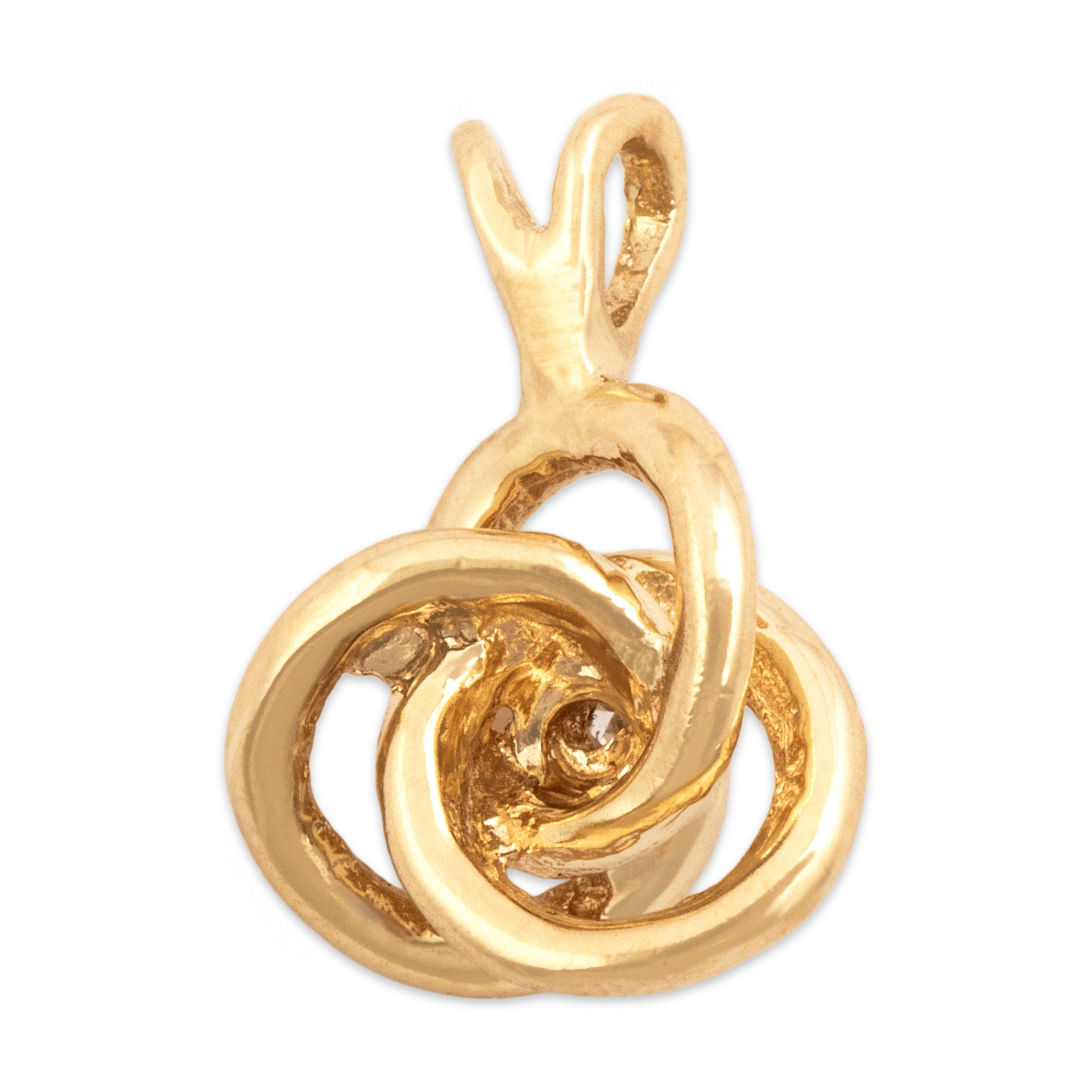 Vintage Small 14k Yellow Gold Diamond Interlocking Knot Solitaire Pendant - Back view