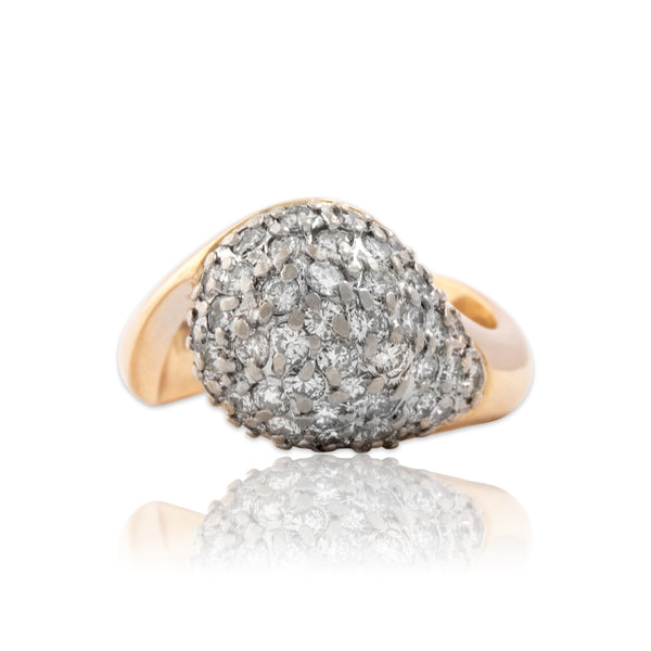 Vintage 14k Yellow & White Gold 1.01cttw Diamond Bold Wavy Pavé Dome Ring 5.00