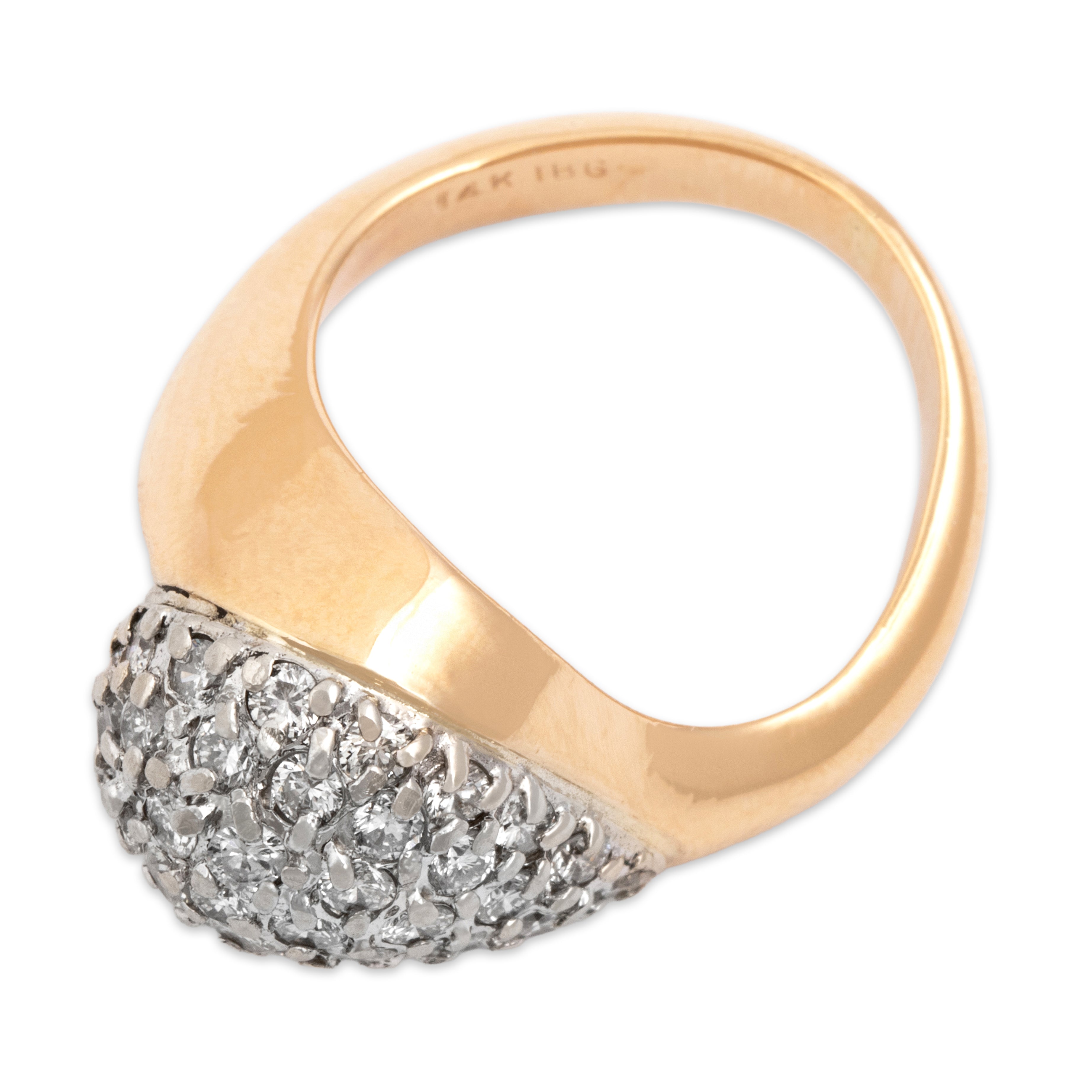 Vintage 14k Yellow Gold 1.01cttw Diamond Bold Wavy Pave Dome Ring - Overall view