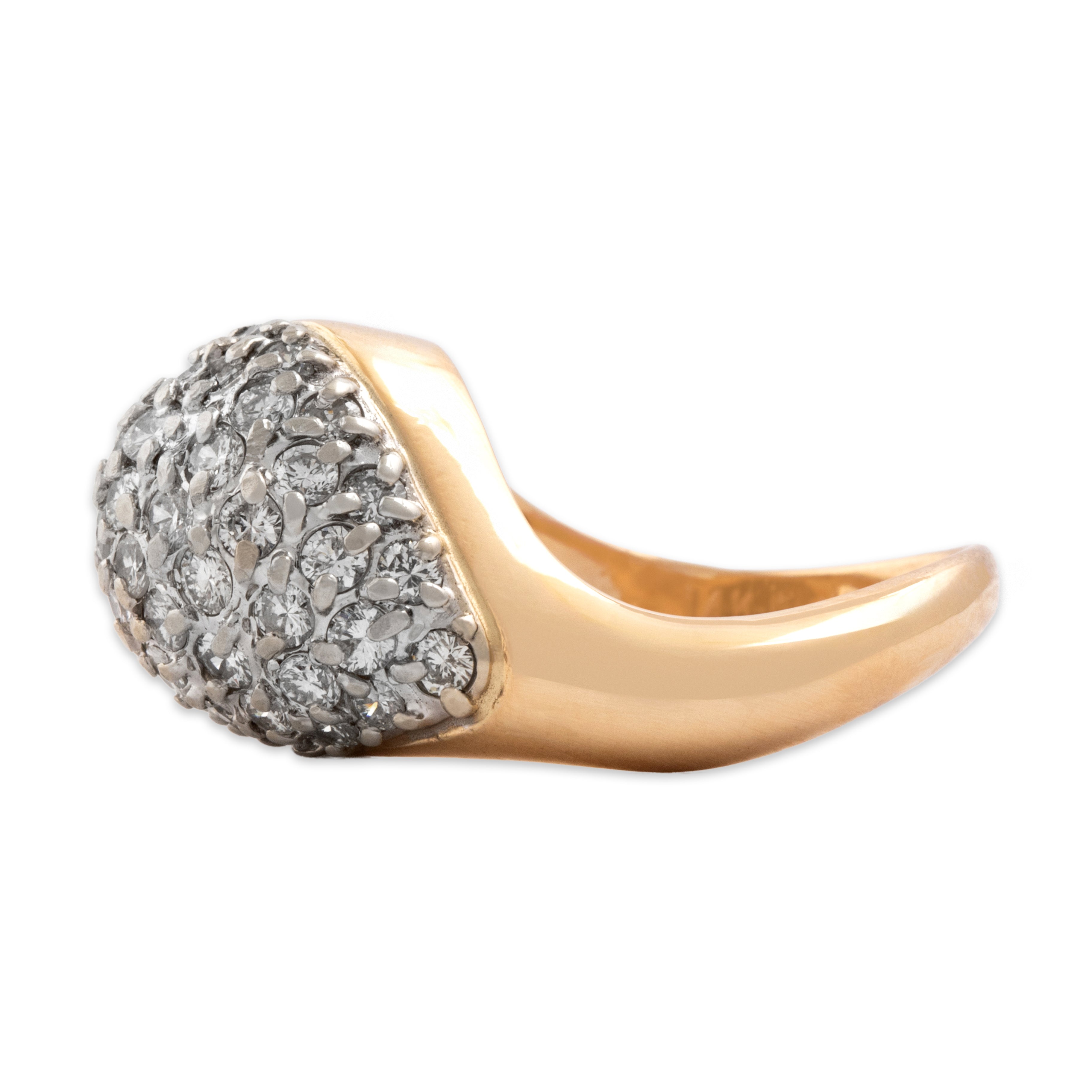 Vintage 14k Yellow Gold 1.01cttw Diamond Bold Wavy Pave Dome Ring - Side view