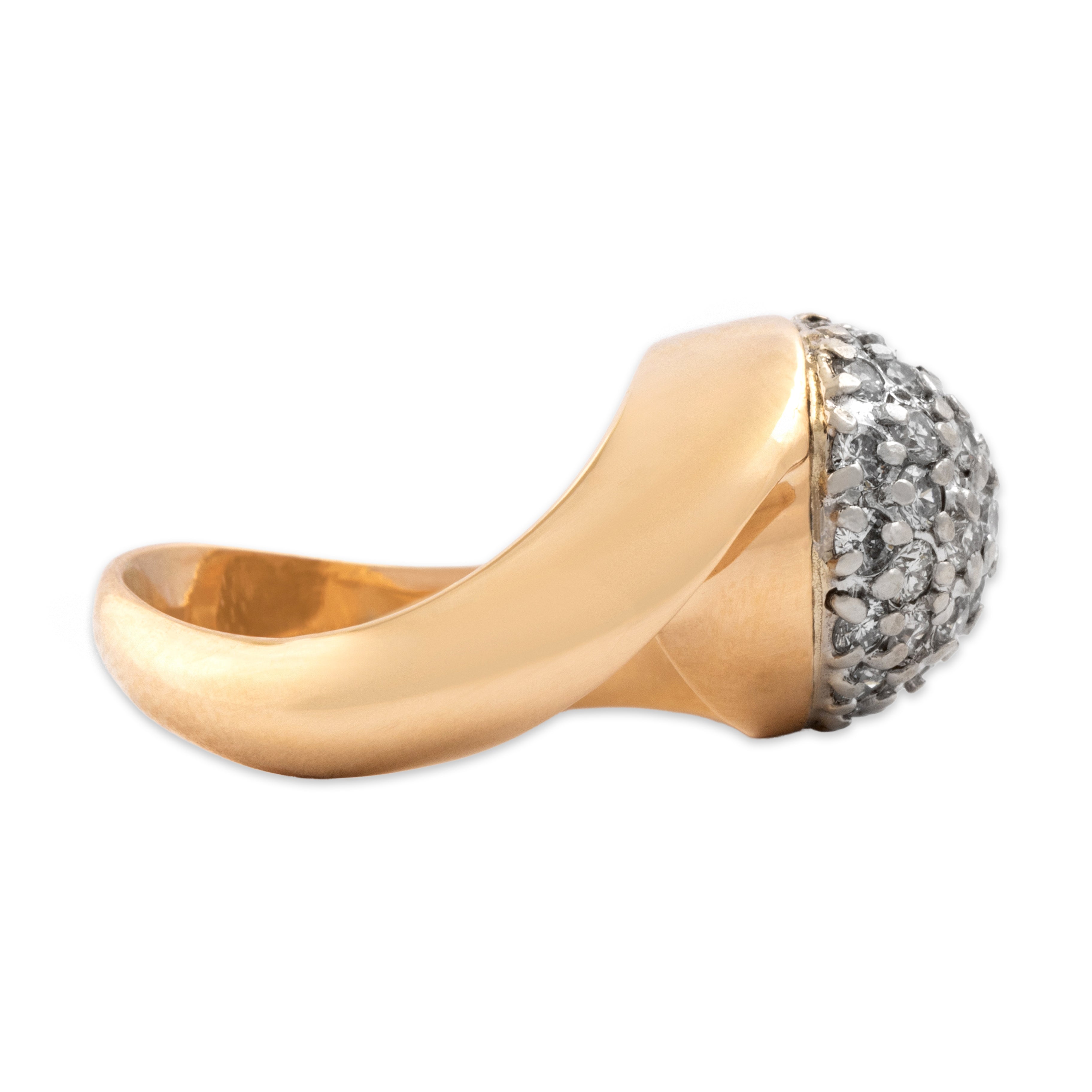 Vintage 14k Yellow Gold 1.01cttw Diamond Bold Wavy Pave Dome Ring - Side view