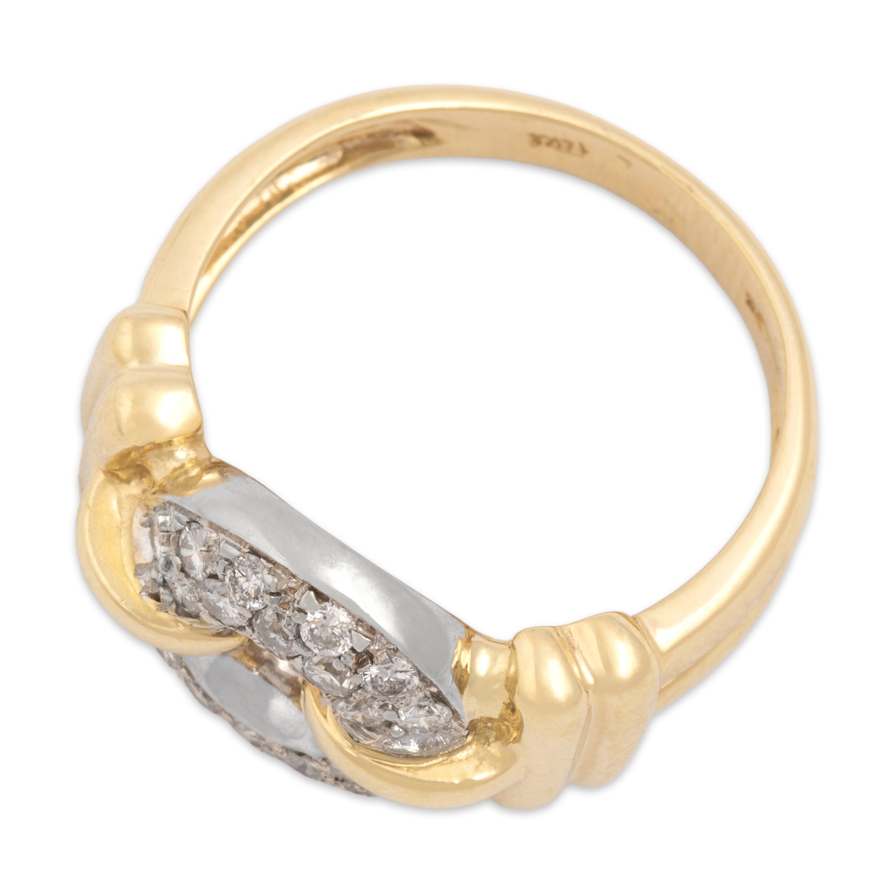 Vintage 14k Yellow & White Gold Diamond Chic Pavé Buckle Loop Ring - Overall view