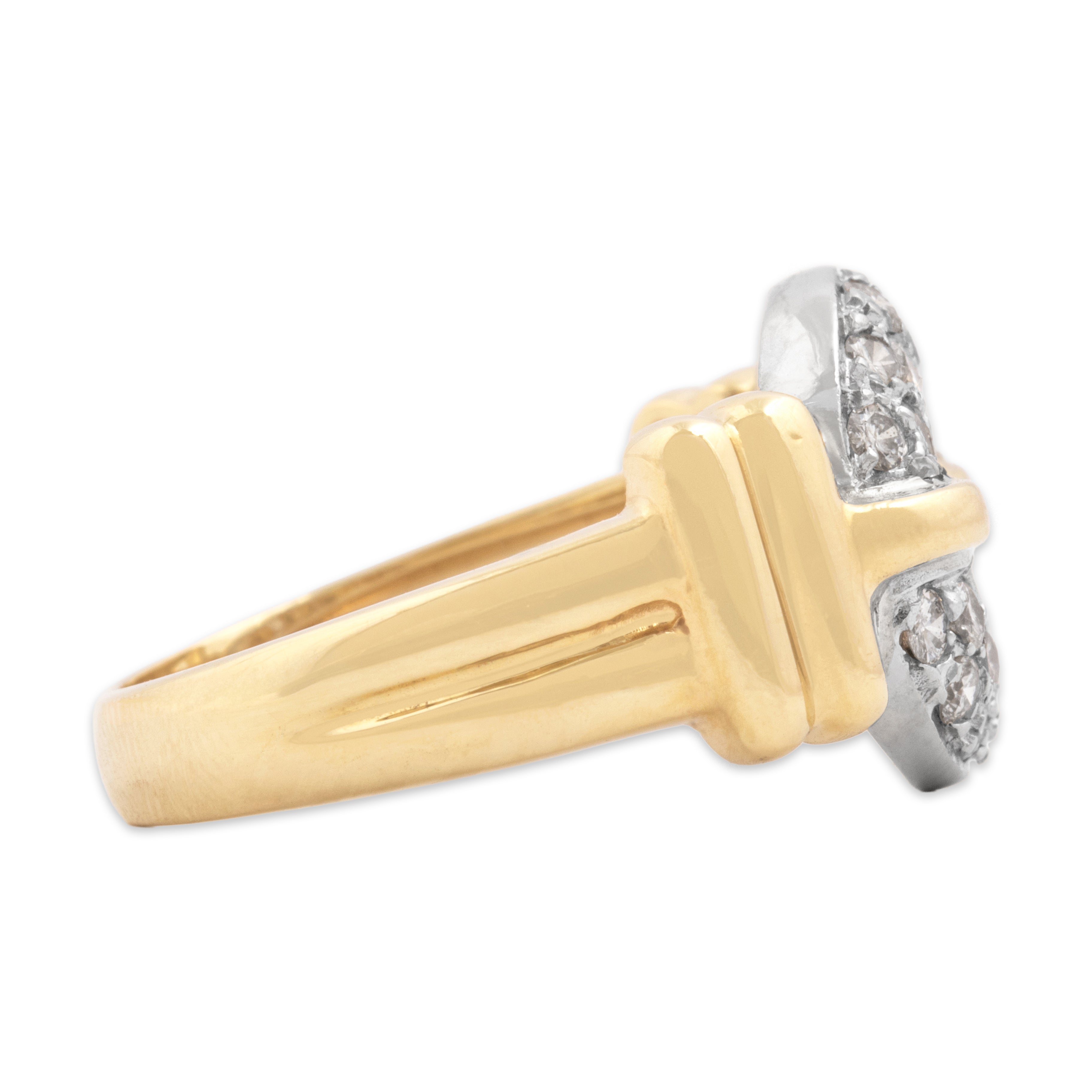 Vintage 14k Yellow & White Gold Diamond Chic Pavé Buckle Loop Ring - Side view
