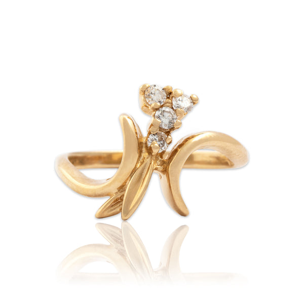 Vintage 14k Yellow Gold Diamond Organic Leafy Bypass Ring 6.25