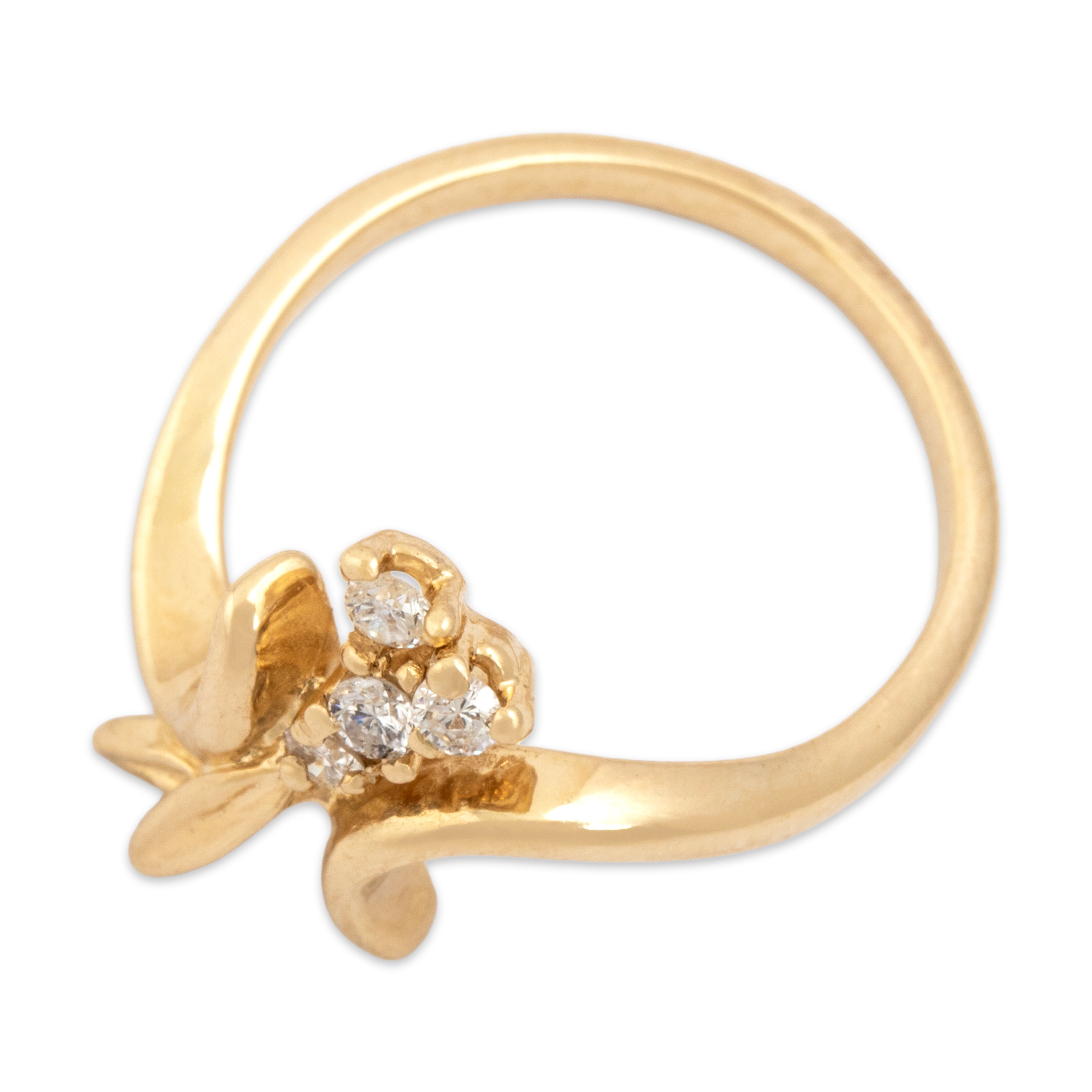 Vintage 14k Yellow Gold Diamond Organic Leafy Bypass Ring - Overall view