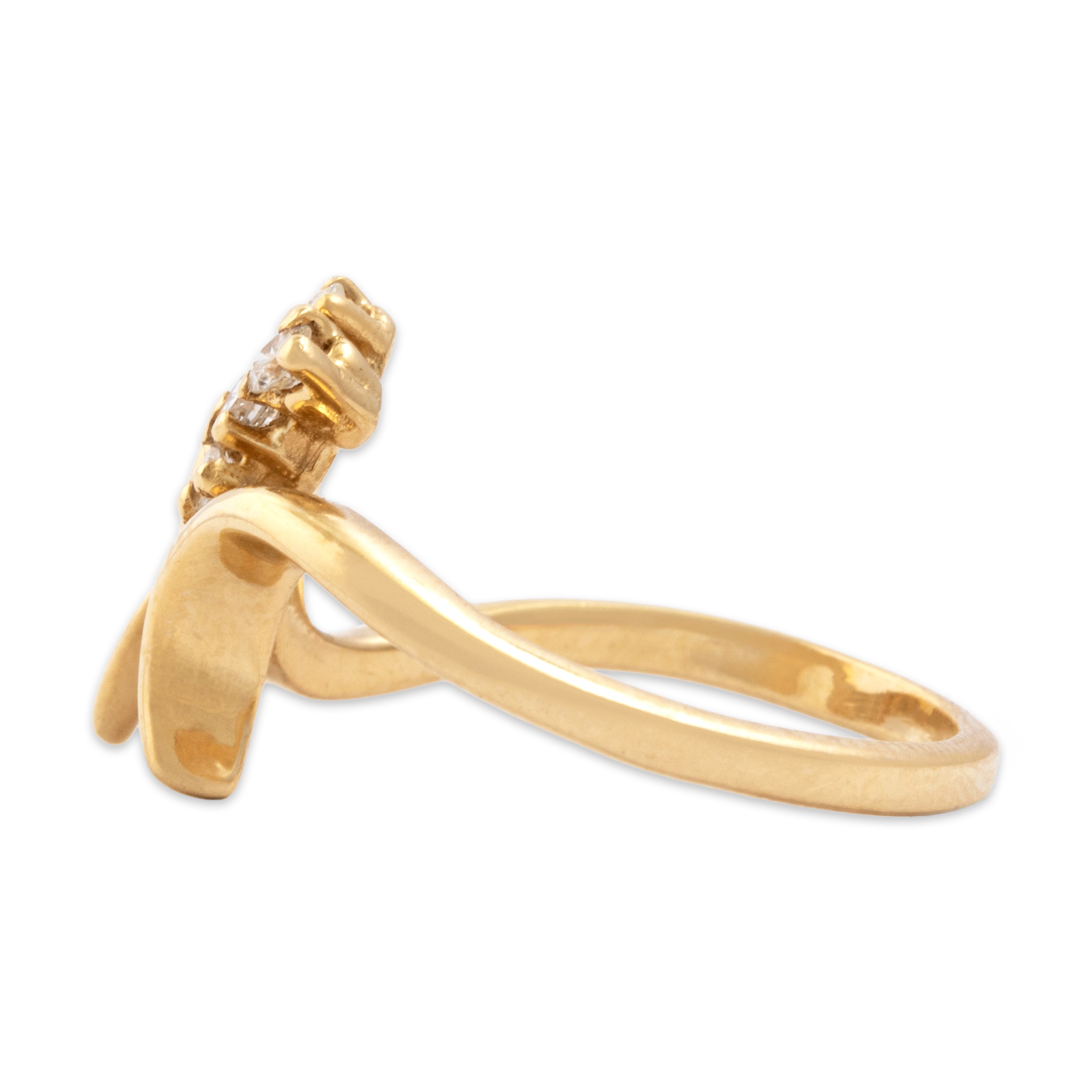 Vintage 14k Yellow Gold Diamond Organic Leafy Bypass Ring - Side view