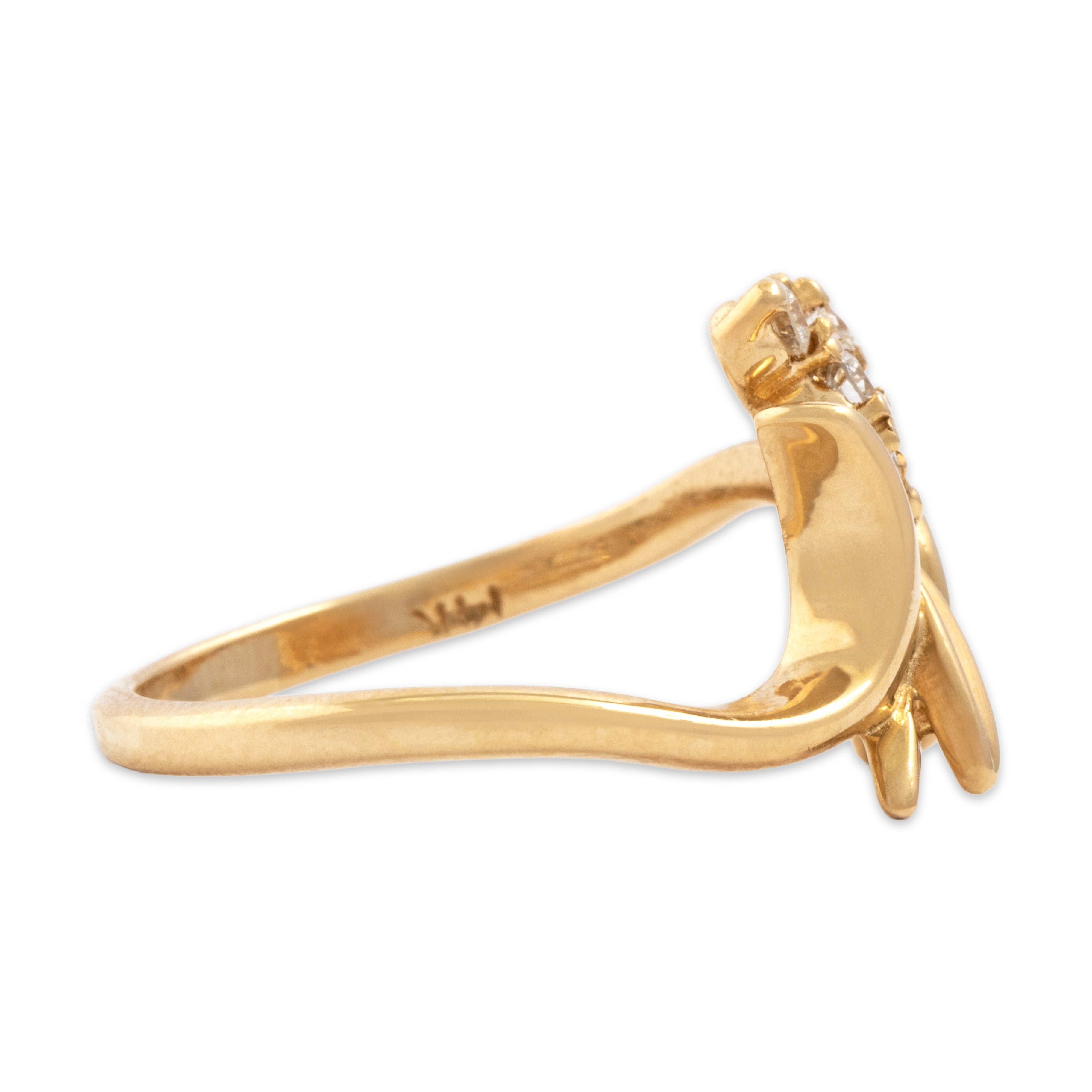 Vintage 14k Yellow Gold Diamond Organic Leafy Bypass Ring - Side view