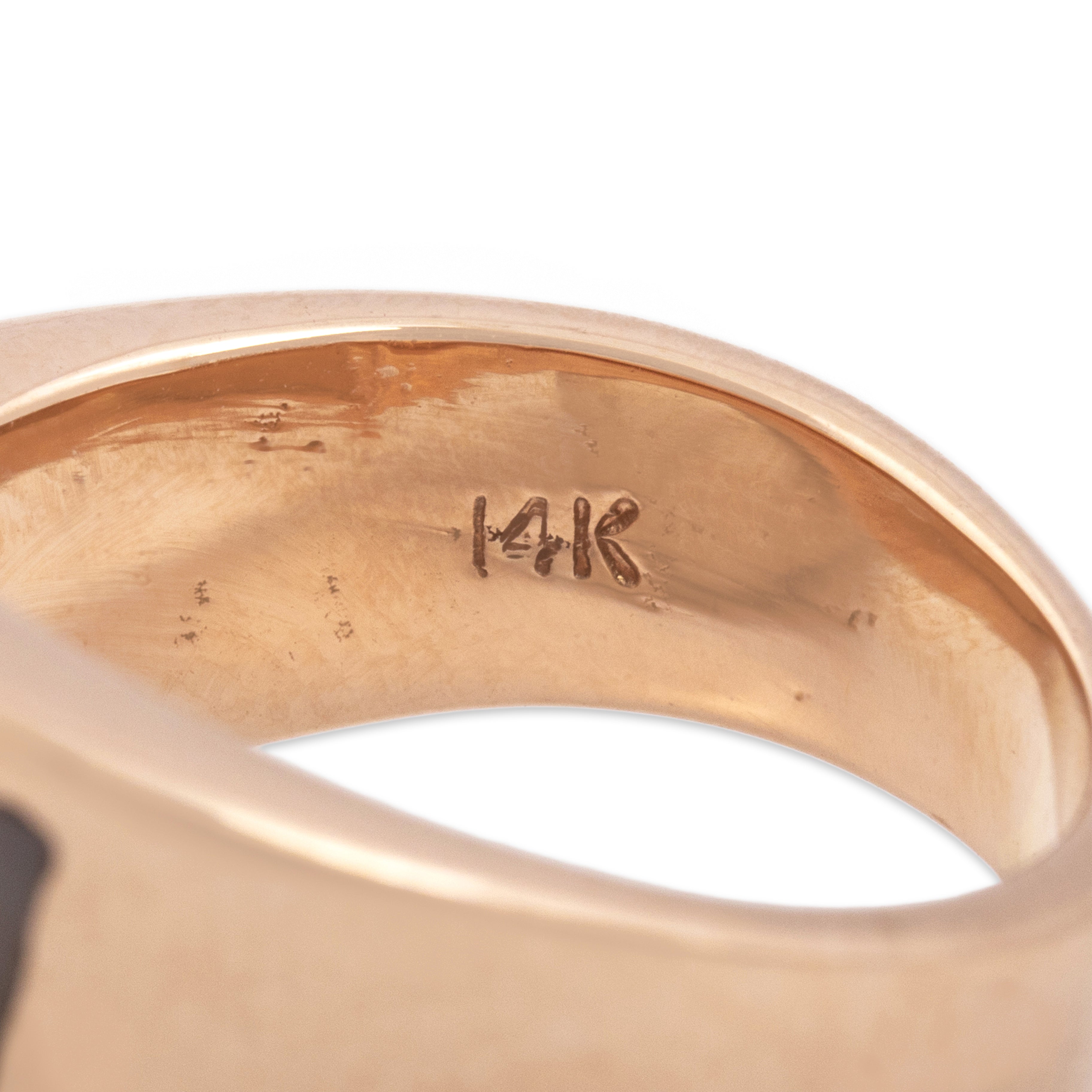 Vintage Heavy 14k Rose Gold Diamond Mother Of Pearl Waving Inlay Channel Band Ring - Hallmark view