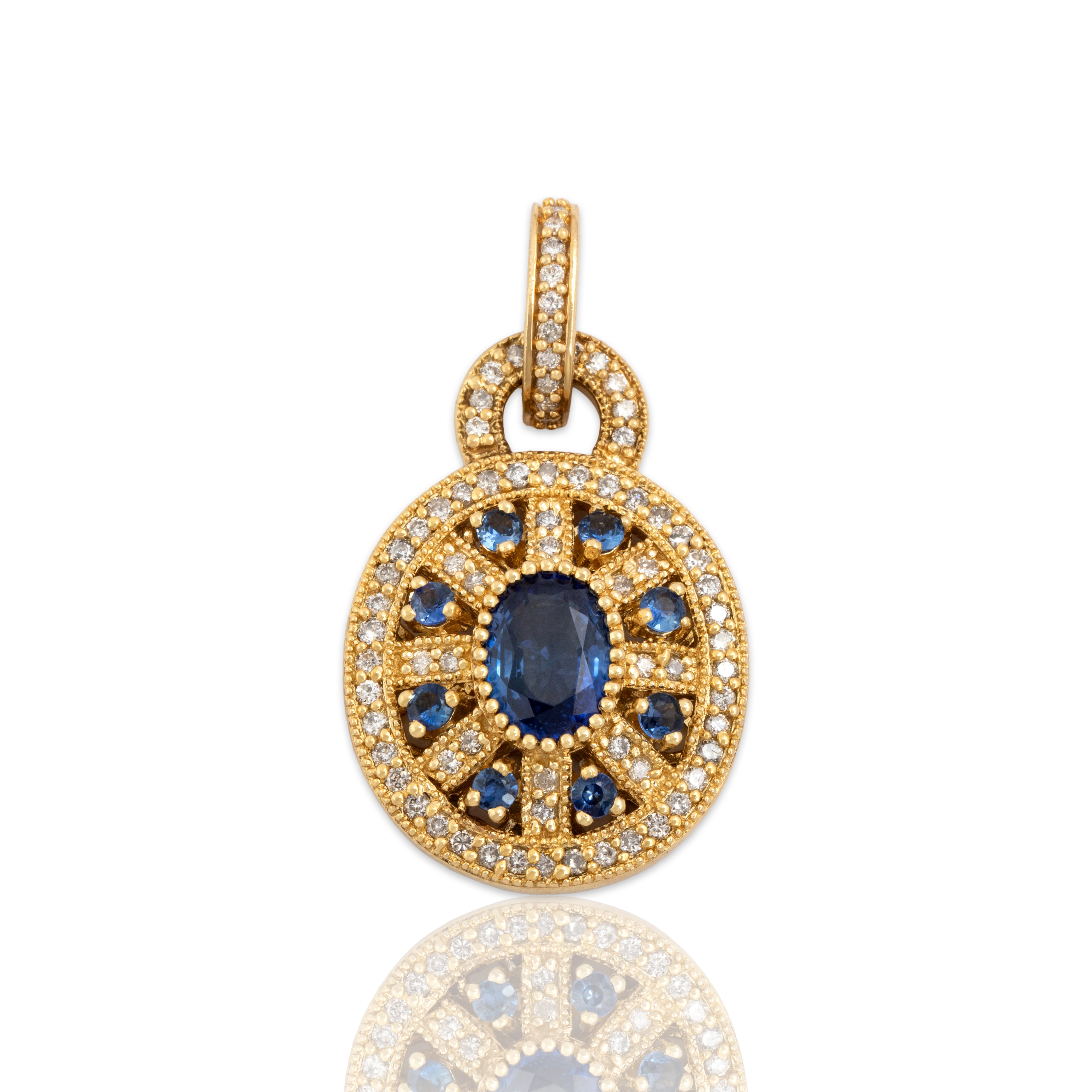 Vintage 14k Yellow Gold 1.36cttw Blue Sapphire Diamond Love Lock Pendant - Close-up view