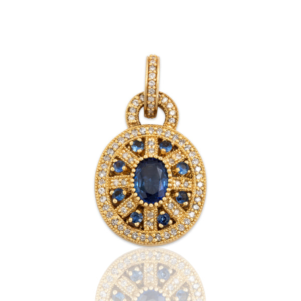 Vintage 14k Yellow Gold 1.36cttw Blue Sapphire Diamond Love Lock Pendant