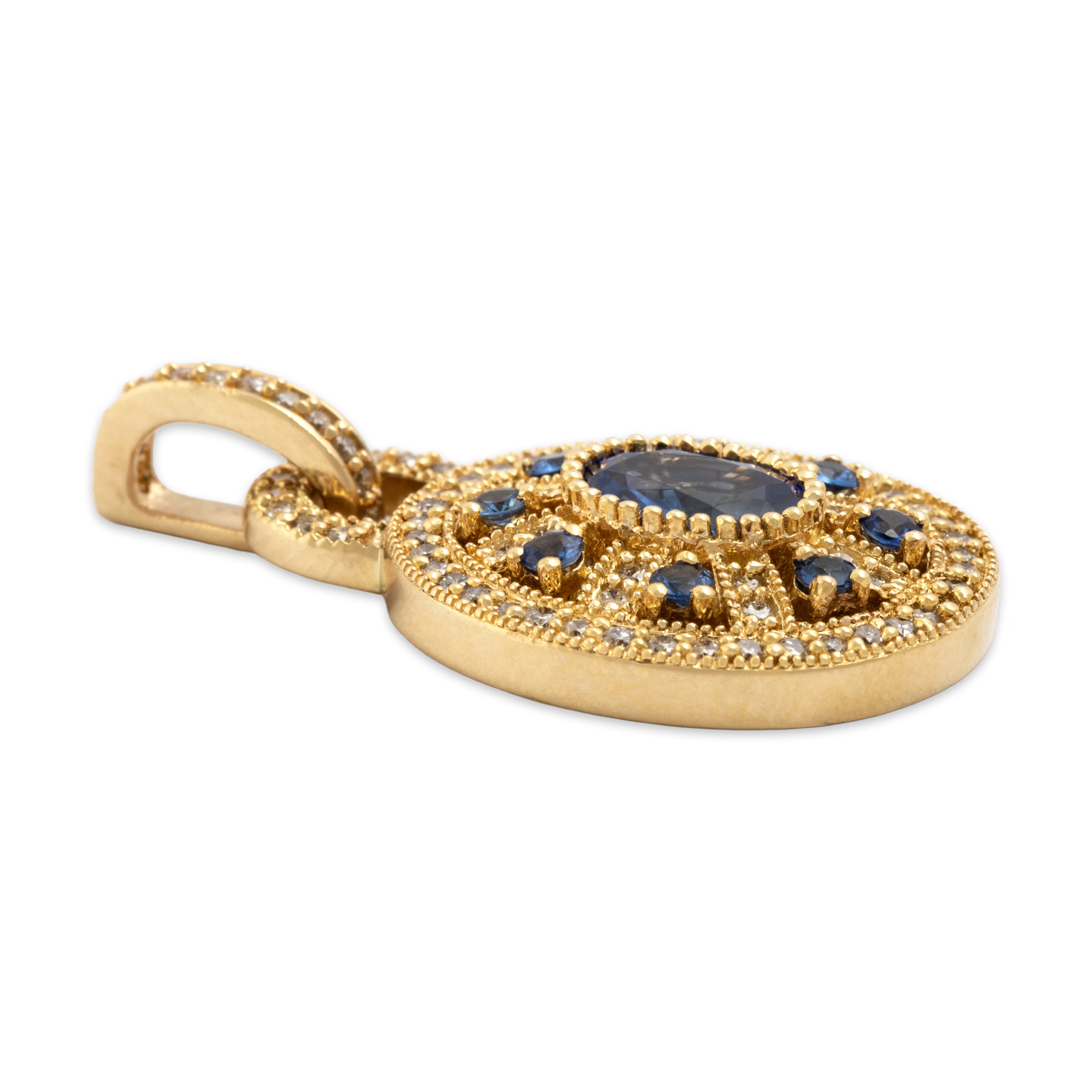 Vintage 14k Yellow Gold 1.36cttw Blue Sapphire Diamond Love Lock Pendant - Side view