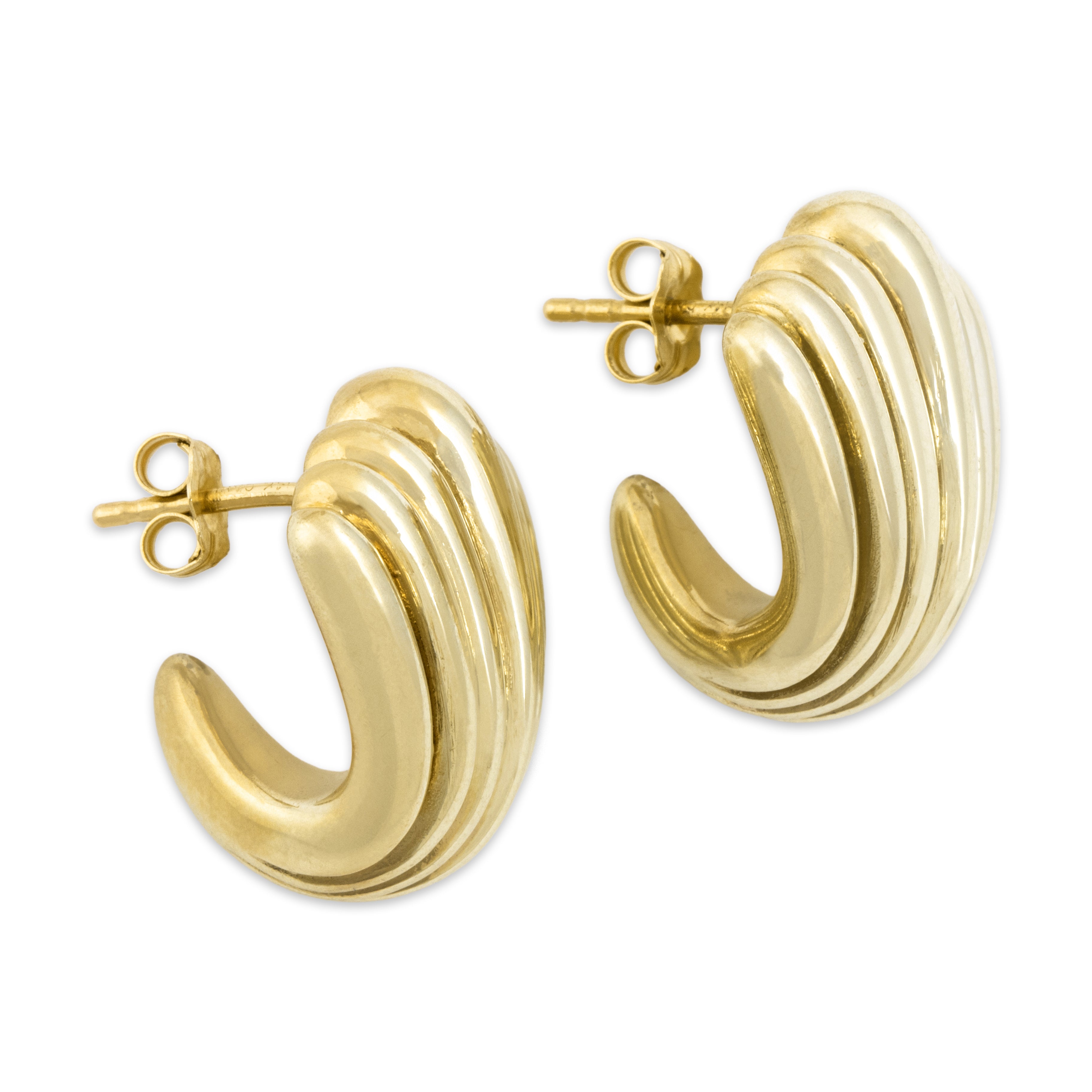 Vintage Lightweight 14k Yellow Gold Puffy Shell Statement Stud Earrings