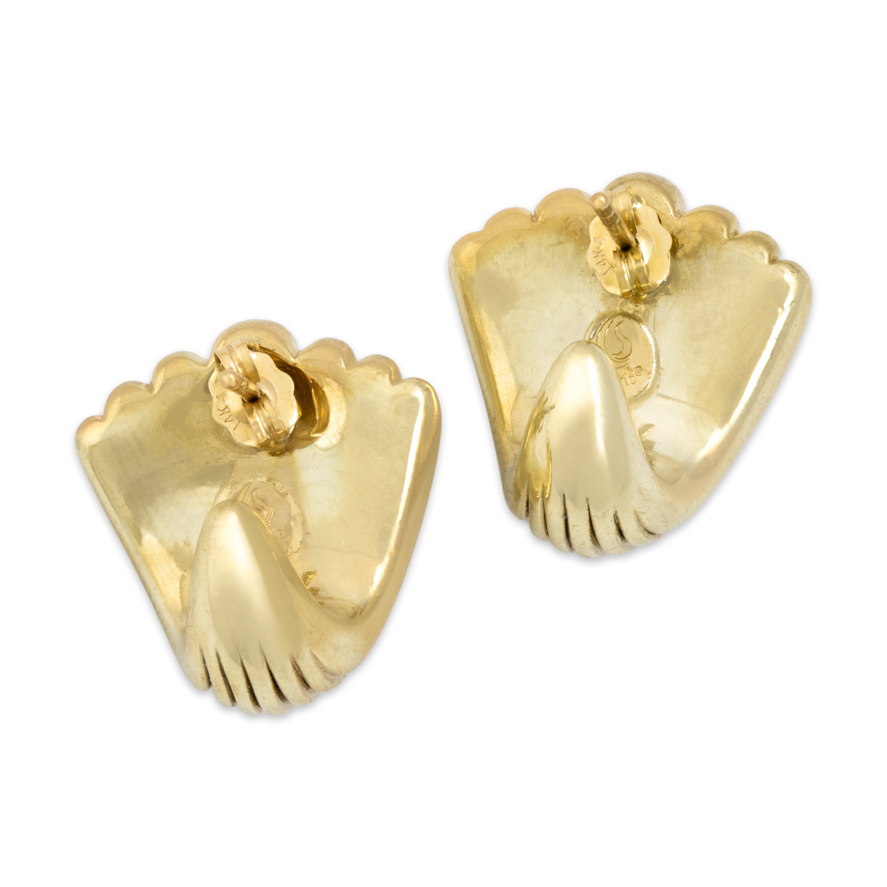 Vintage Lightweight 14k Yellow Gold Puffy Shell Statement Stud Earrings