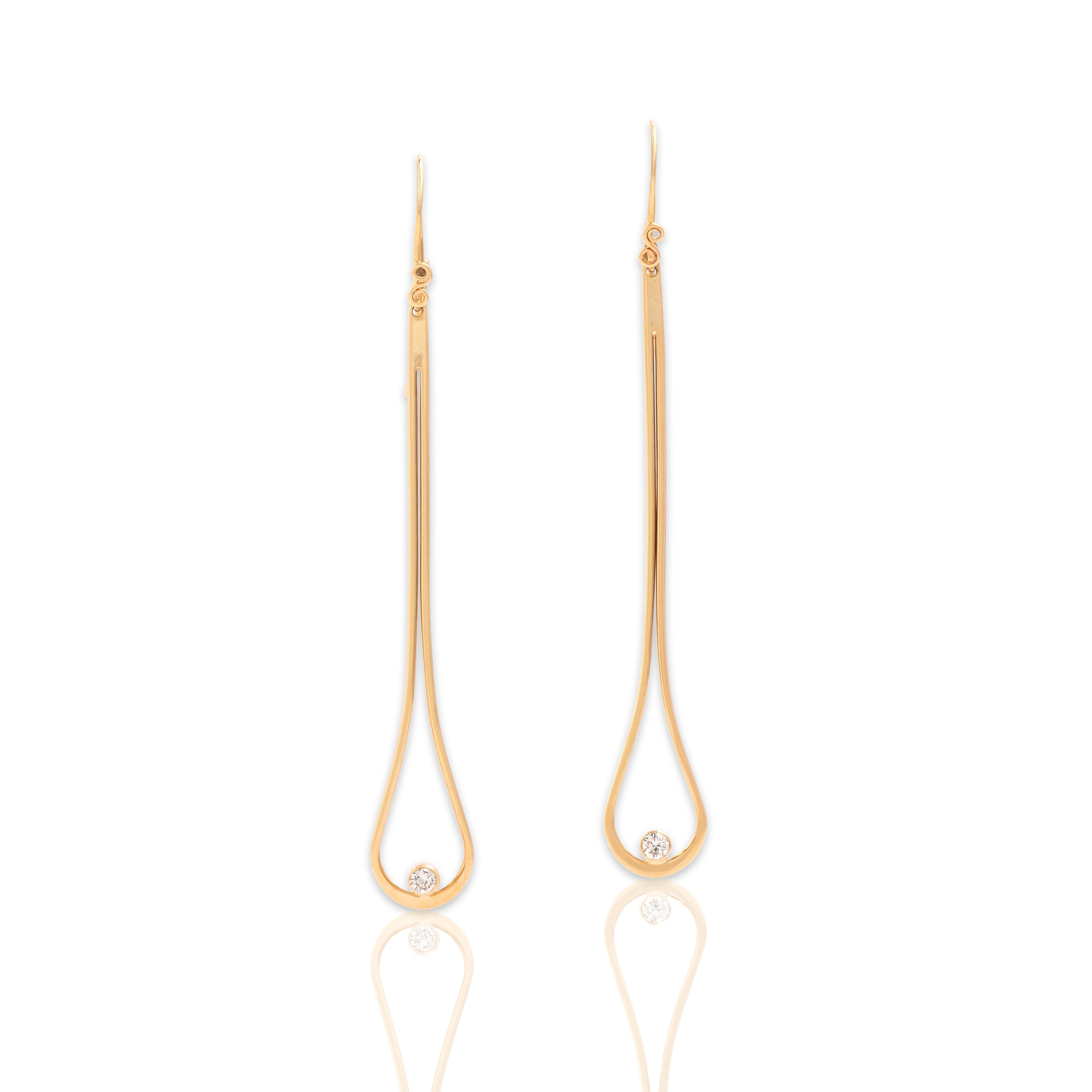 Vintage 14k Yellow Gold Diamond Refined Long Loop Dangle Earrings