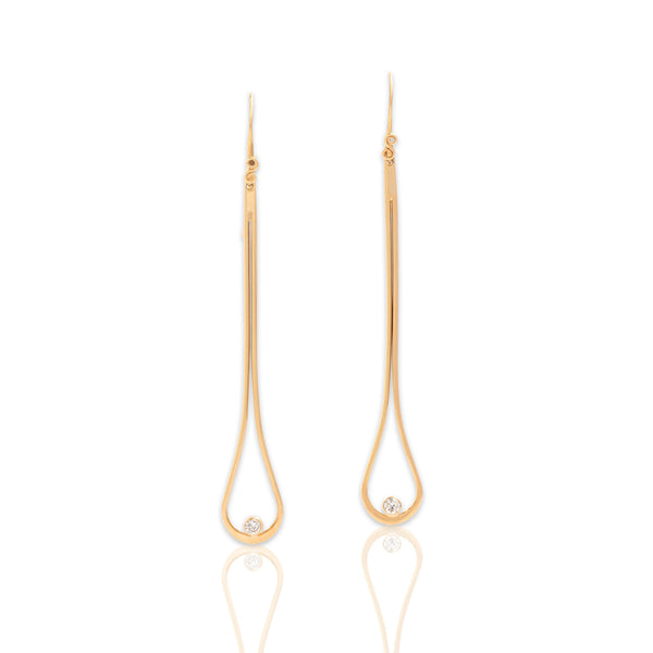 Vintage 14k Yellow Gold Diamond Refined Long Loop Dangle Earrings