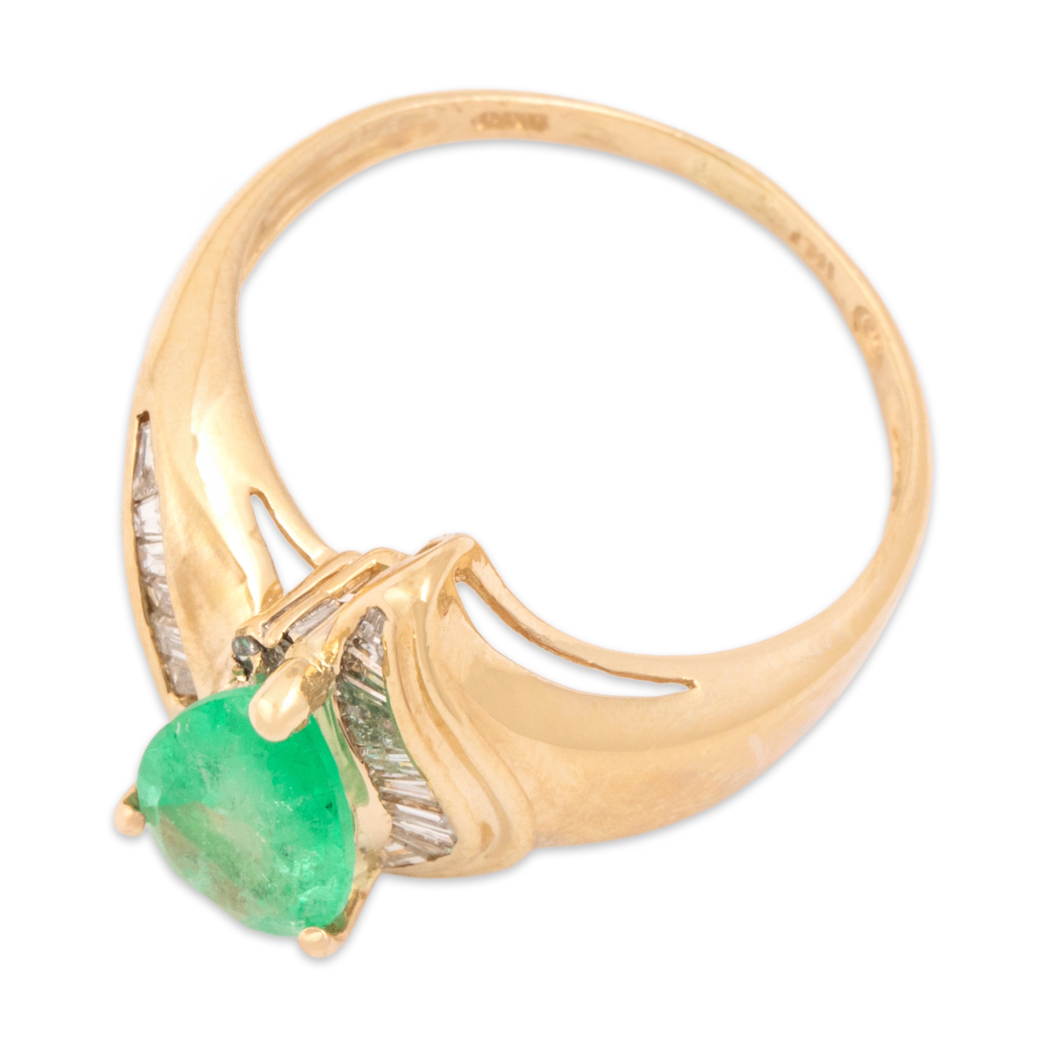 Vintage 14k Yellow Gold 1.01ct Emerald Diamond Incredible Pear Swirl Ring 8.25