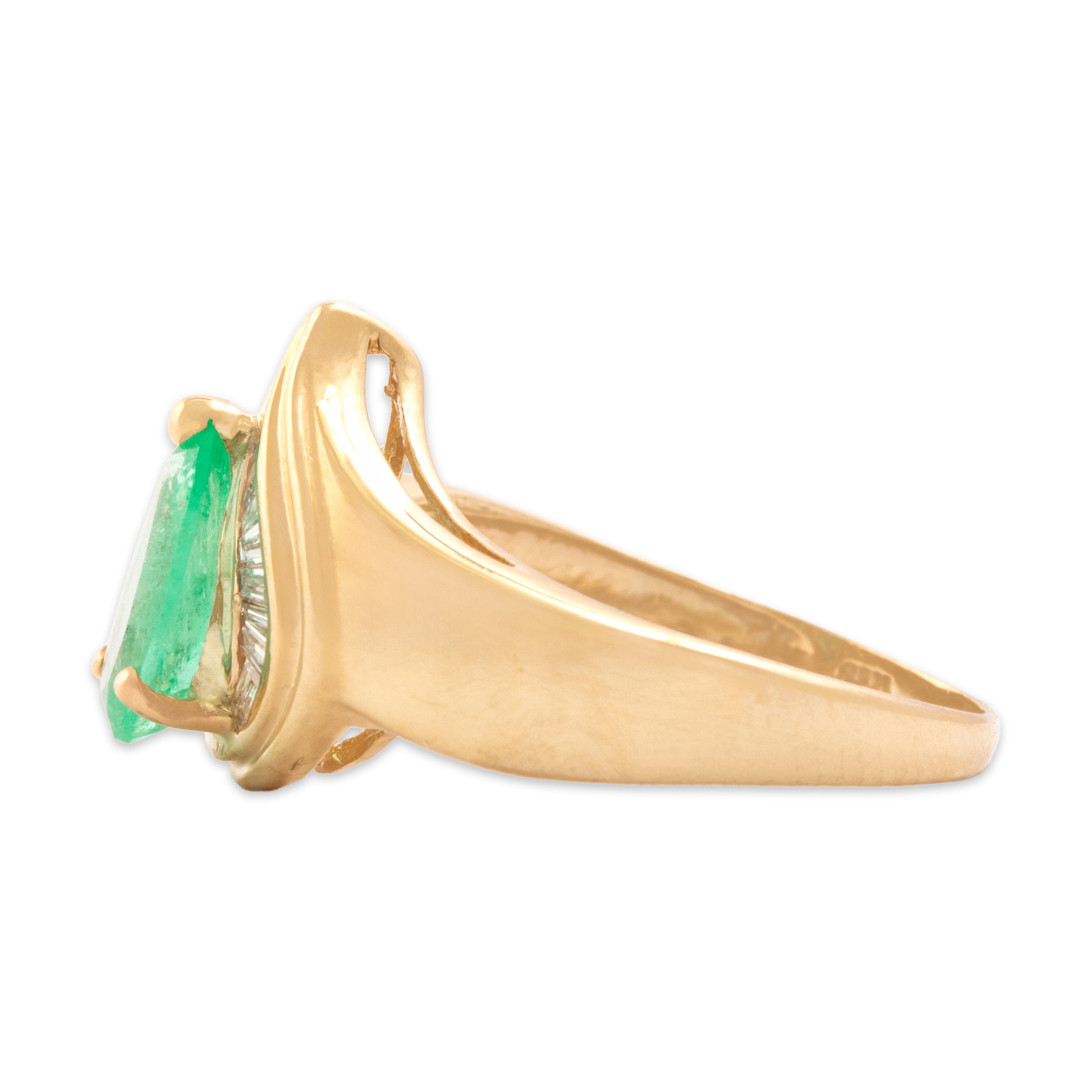 Vintage 14k Yellow Gold 1.01ct Emerald Diamond Incredible Pear Swirl Ring 8.25