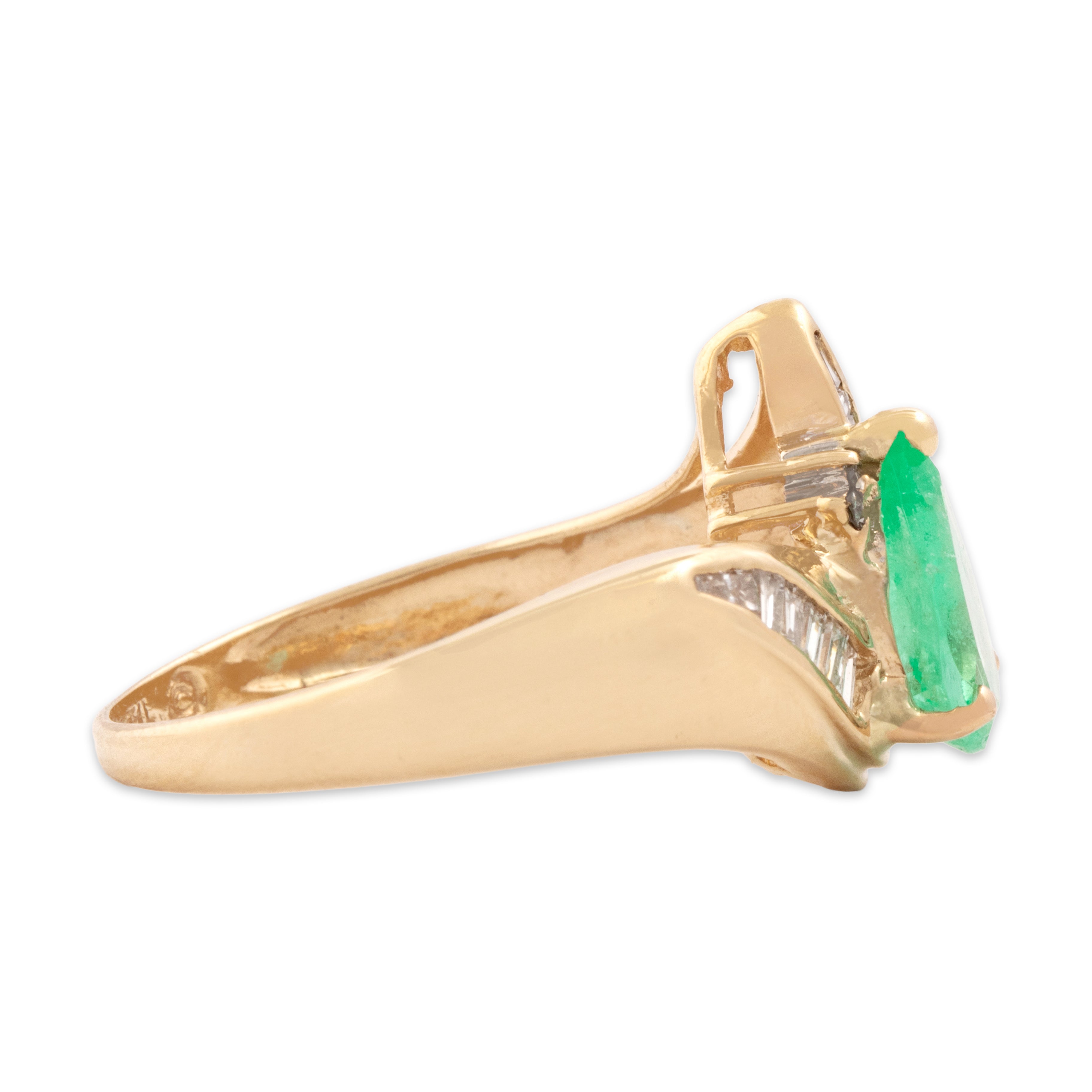 Vintage 14k Yellow Gold 1.01ct Emerald Diamond Incredible Pear Swirl Ring 8.25