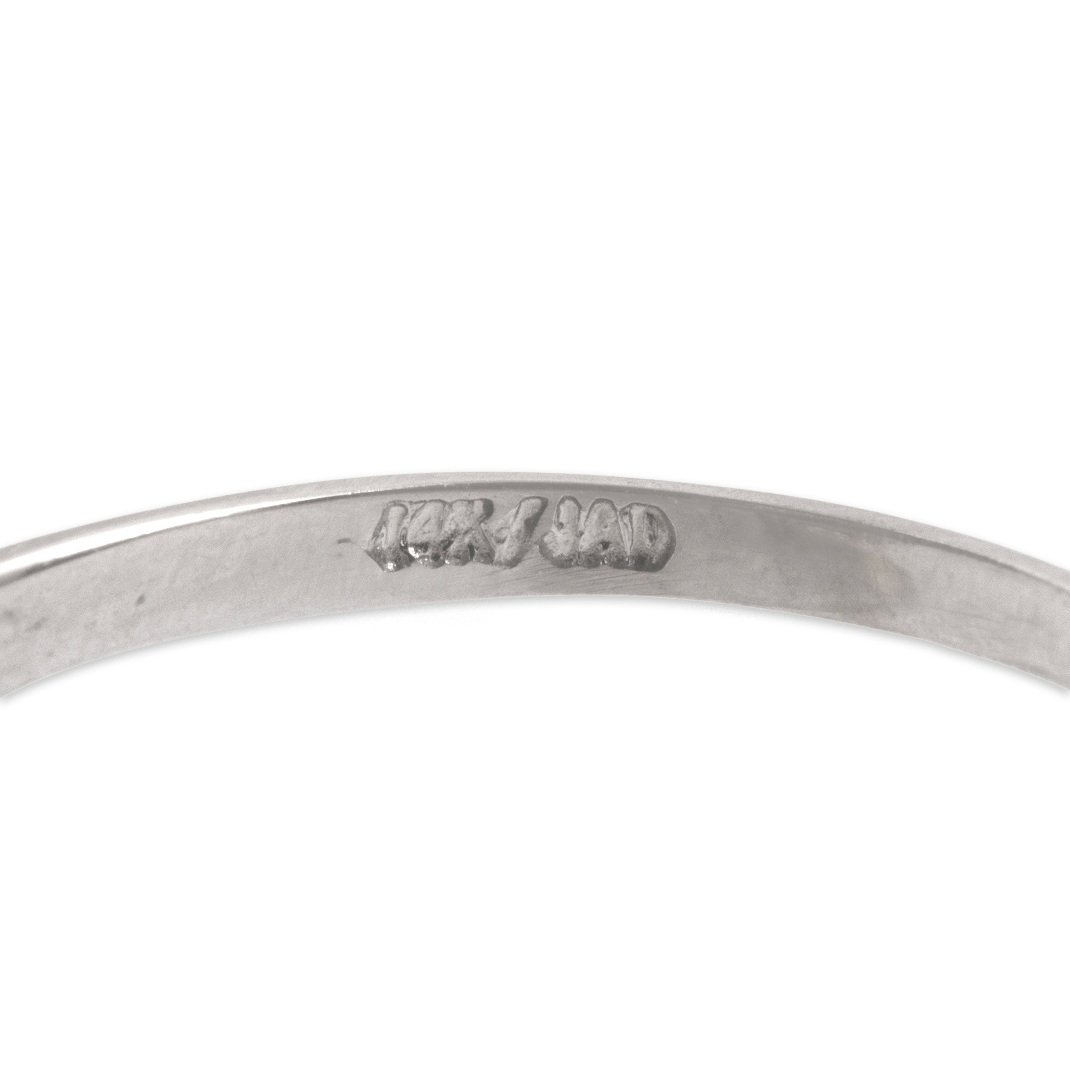 Vintage 14k White Gold Diamond Ribbed Chevron Ring - Hallmark view