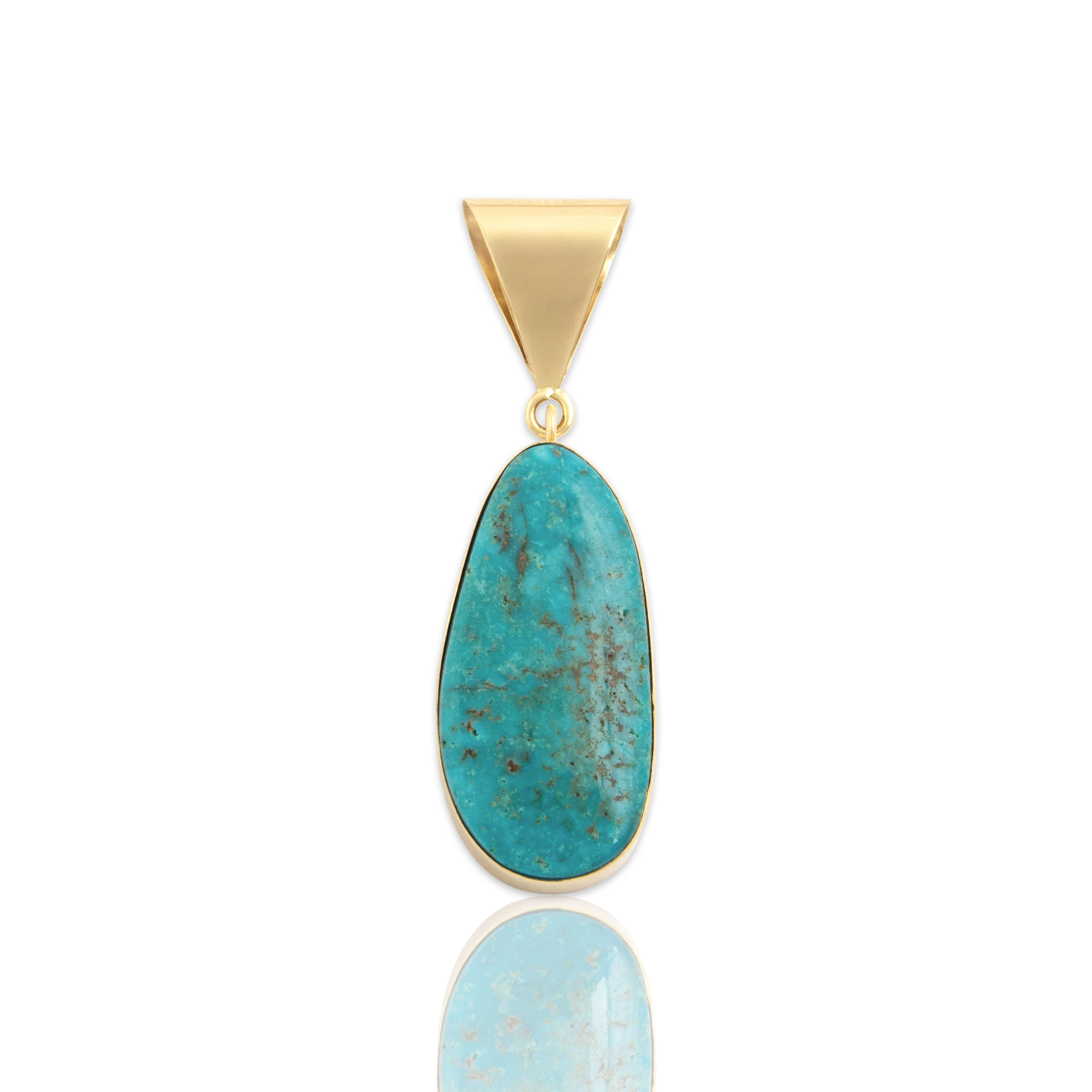 Vintage Large 14k Yellow Gold Turquoise Naturalistic Cabochon Pendant