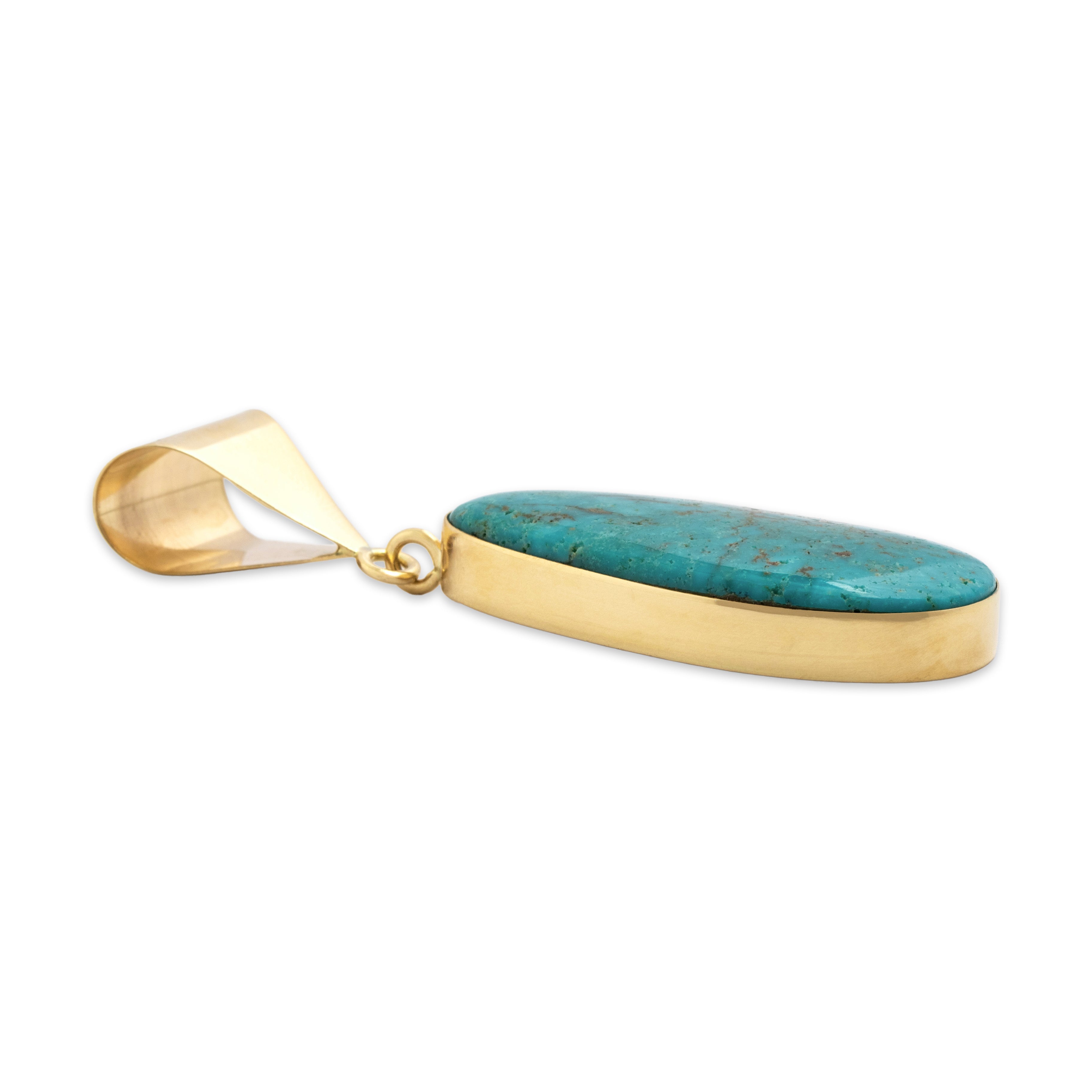 Vintage Large 14k Yellow Gold Turquoise Naturalistic Cabochon Pendant