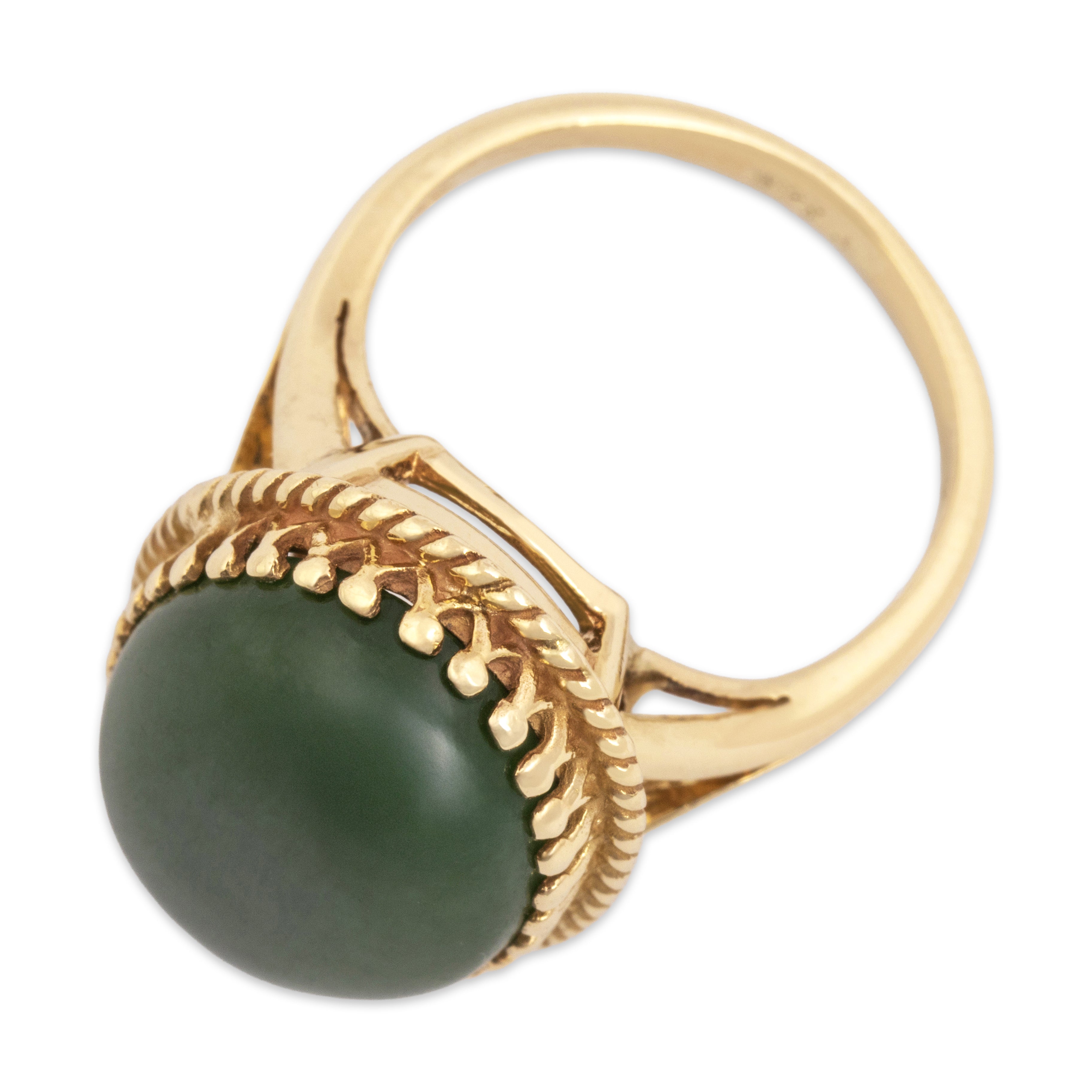 Vintage 14k Yellow Gold 10.96ct Jade Refined Oval Cabochon Ring - Overall view