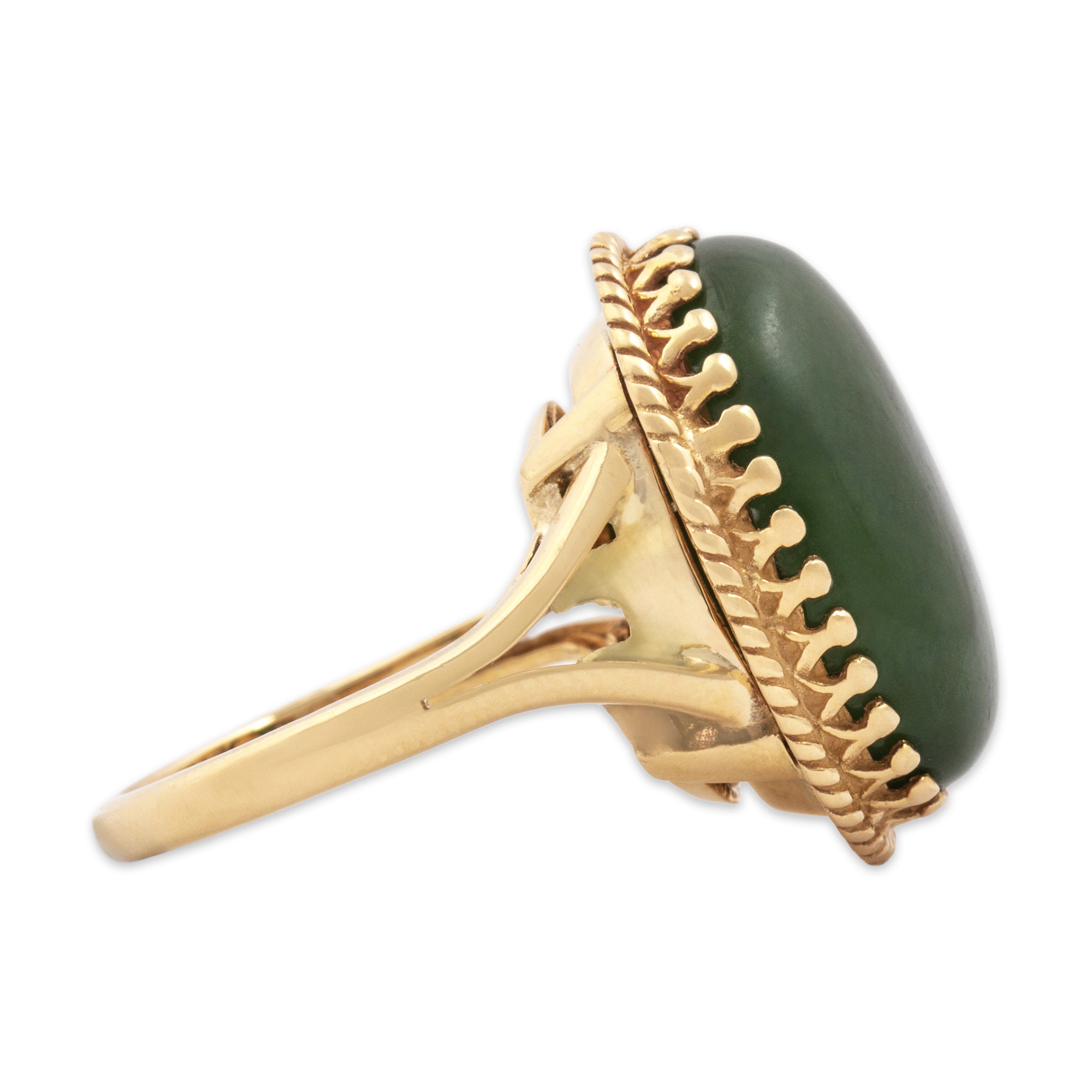 Vintage Large 14k Yellow Gold 10.96ct Jade Oval Cabochon Basket Ring 5.00