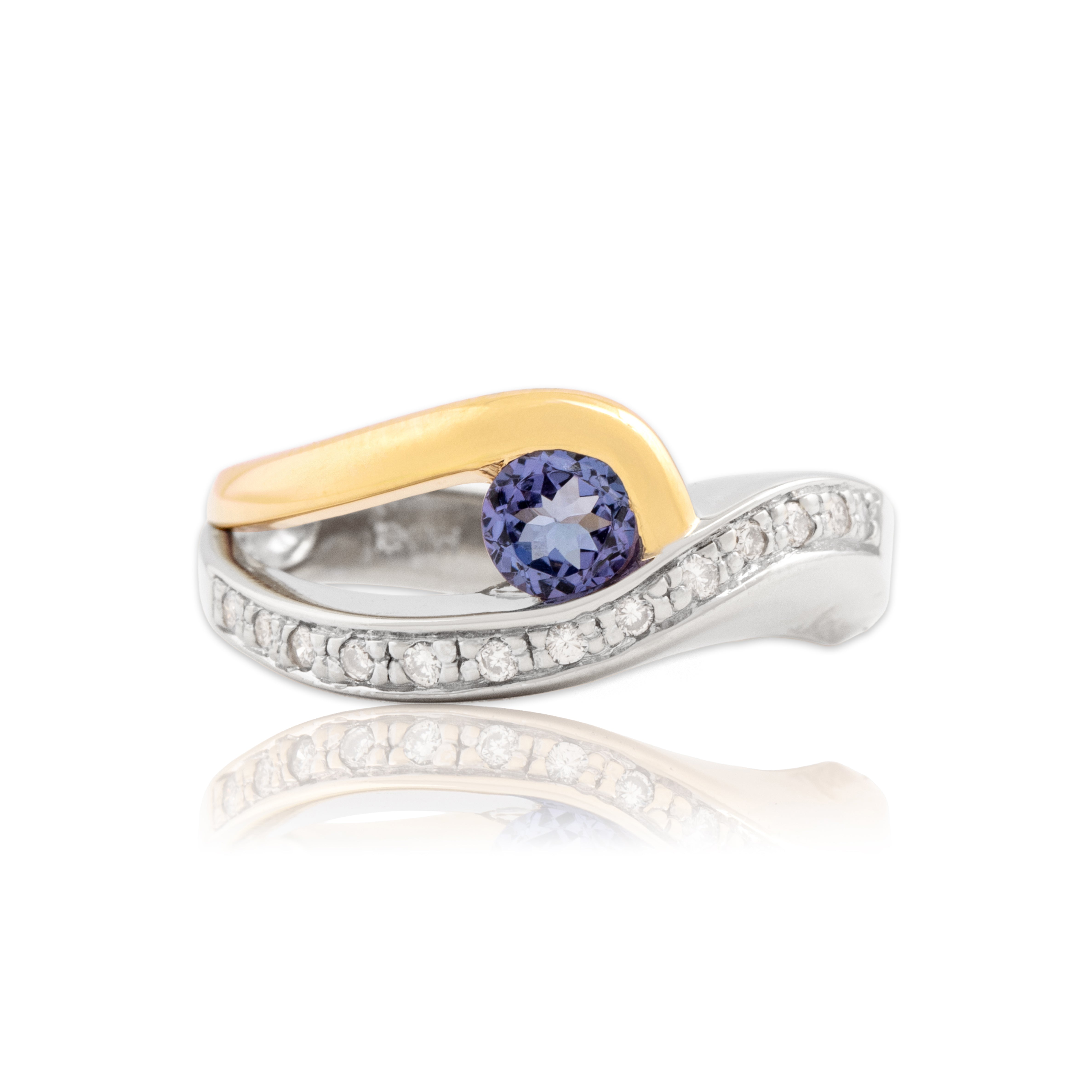 Vintage Heavy 18k White & Yellow Gold Tanzanite Diamond Looping Wave Ring 9.00