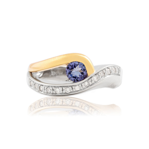 Vintage Heavy 18k White & Yellow Gold Tanzanite Diamond Looping Wave Ring 9.00