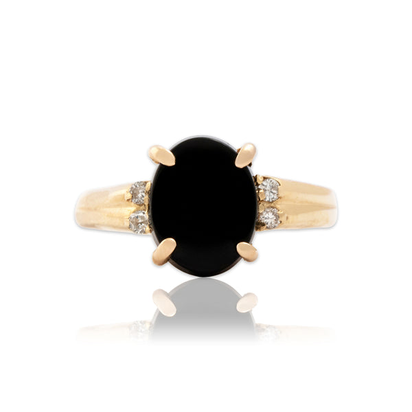 Vintage 14k Yellow Gold 1.31ct Onyx Diamond Bold Oval Ring 6.25