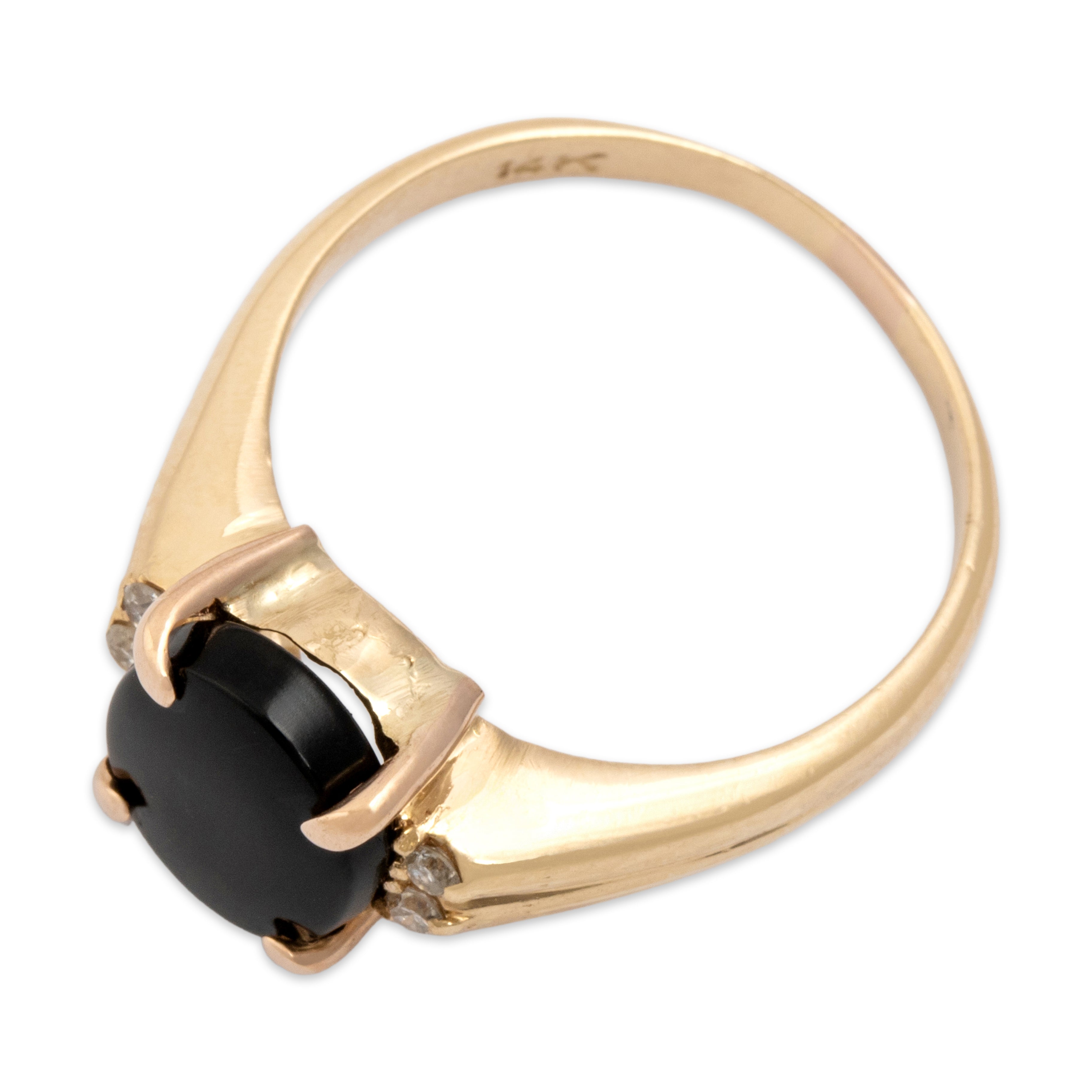 Vintage 14k Yellow Gold 1.31ct Onyx Diamond Bold Oval Ring - Overall view
