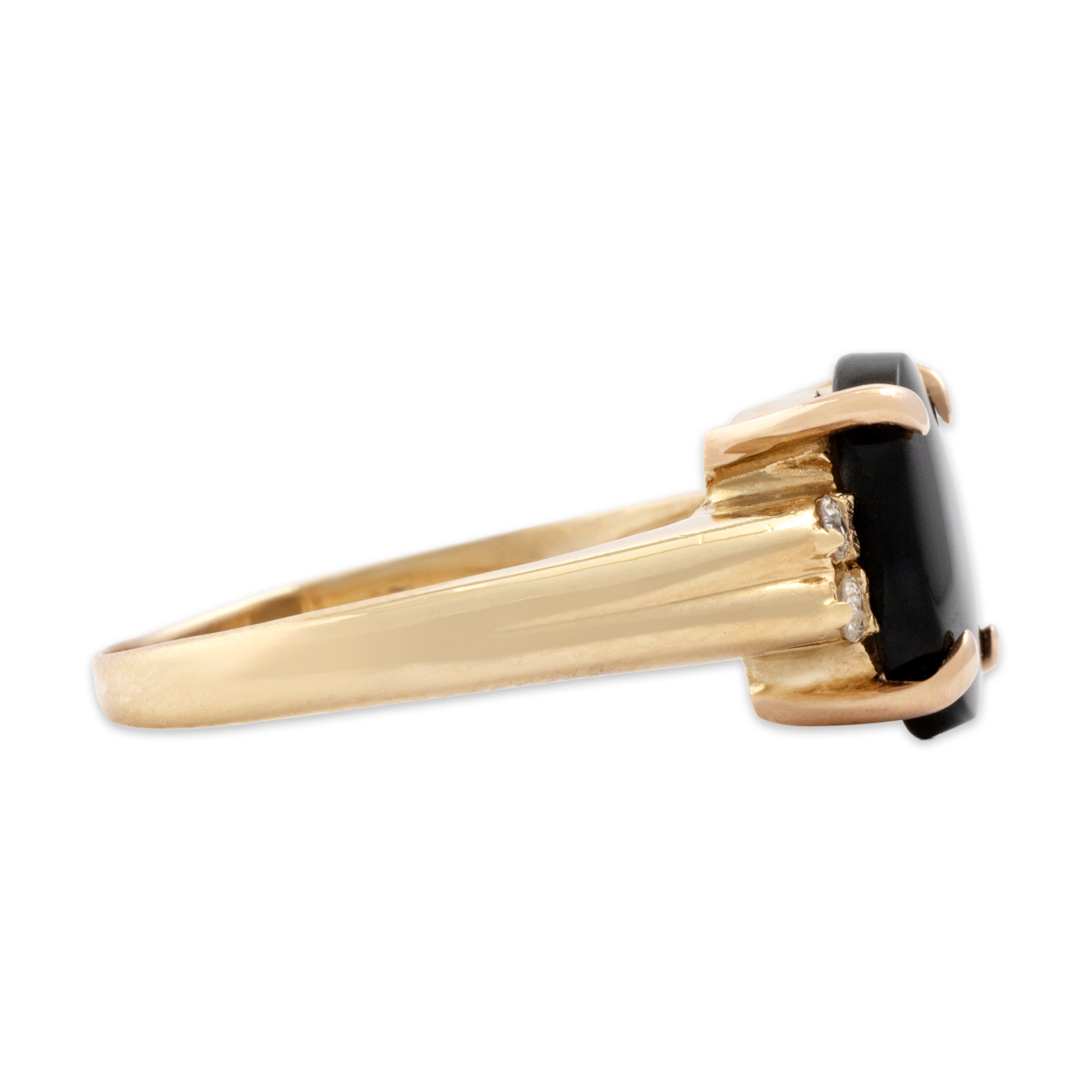 Vintage 14k Yellow Gold 1.31ct Onyx Diamond Bold Oval Ring - Side view